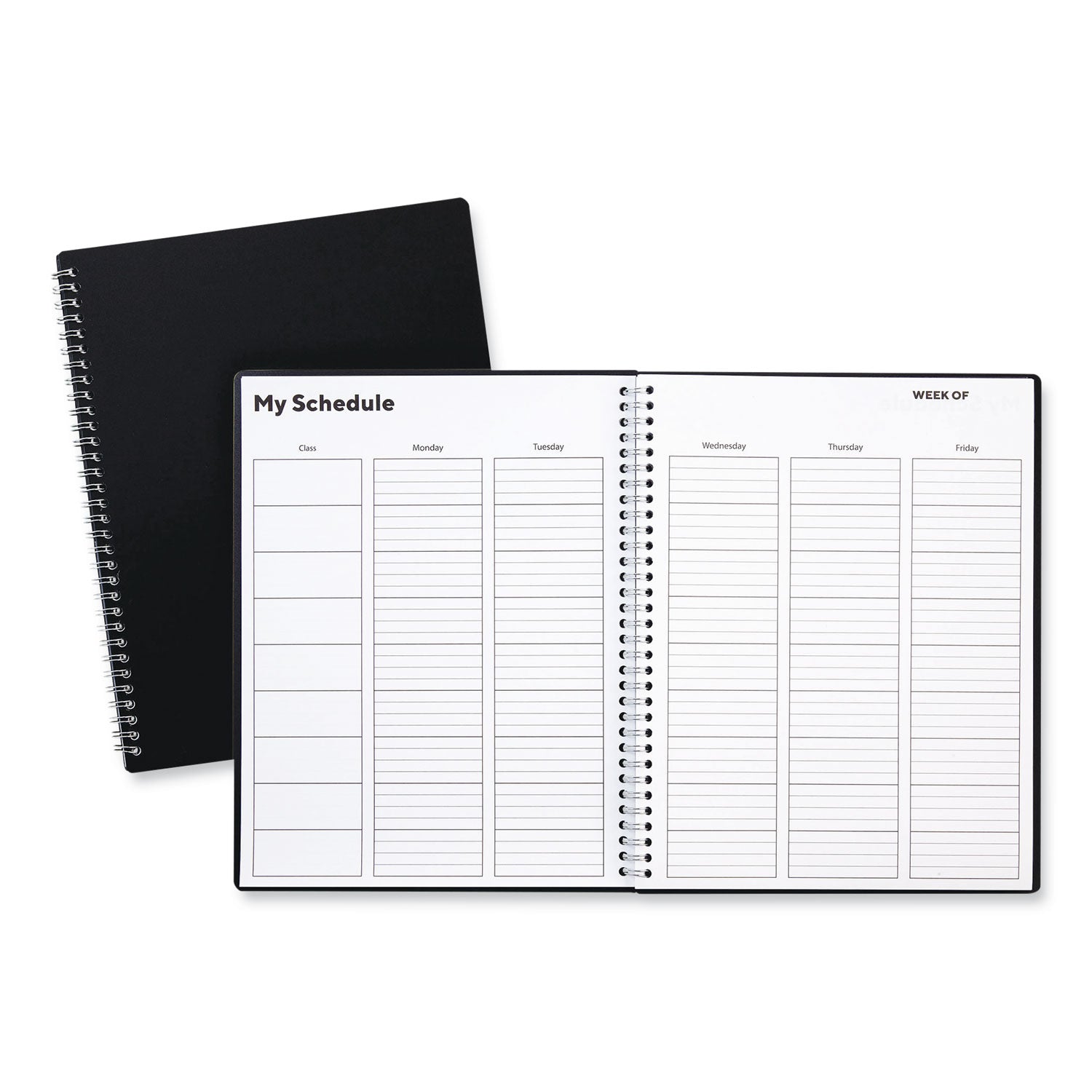 TRU RED™ Weekly Teacher Planner, Two-Page Spread (nine Classes), 11 X 8.5, Black Cover