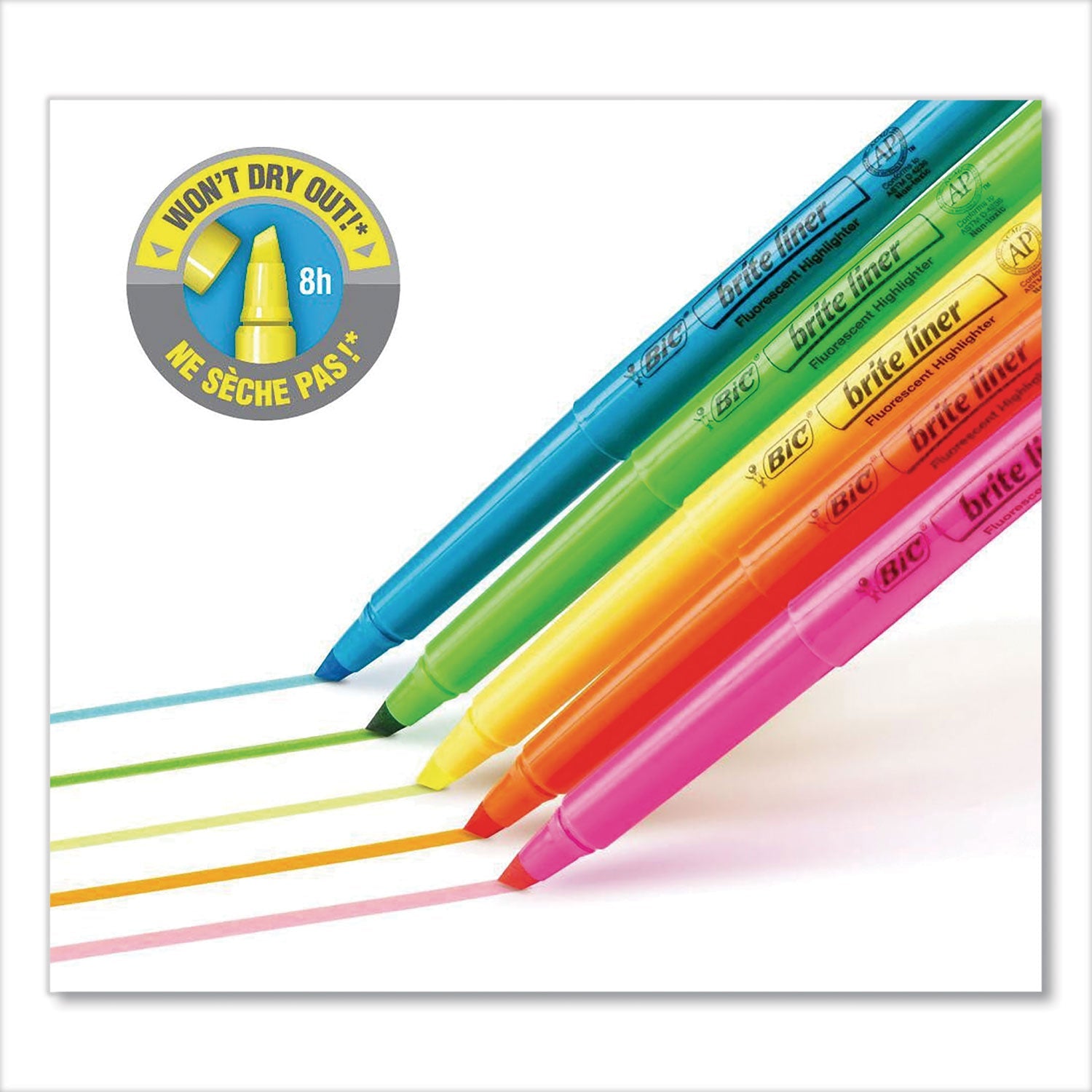 BIC® Brite Liner Highlighter, Fluorescent Blue Ink, Chisel Tip, Blue/black Barrel, Dozen