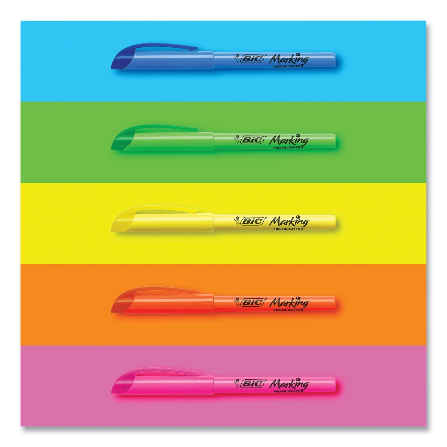 BIC® Brite Liner Highlighter, Fluorescent Blue Ink, Chisel Tip, Blue/black Barrel, Dozen