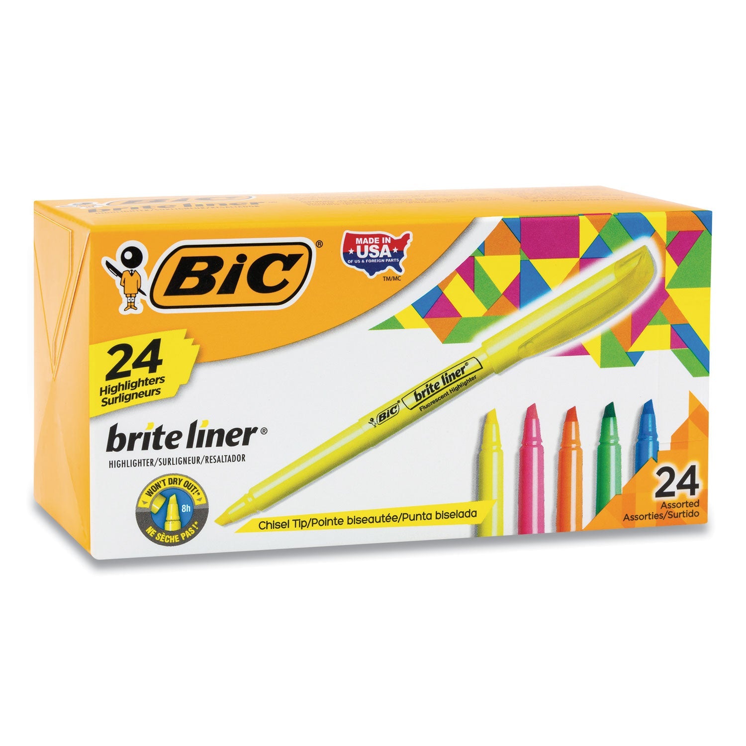 BIC® Brite Liner Highlighter Value Pack, Assorted Ink Colors, Chisel Tip, Assorted Barrel Colors, 24/set