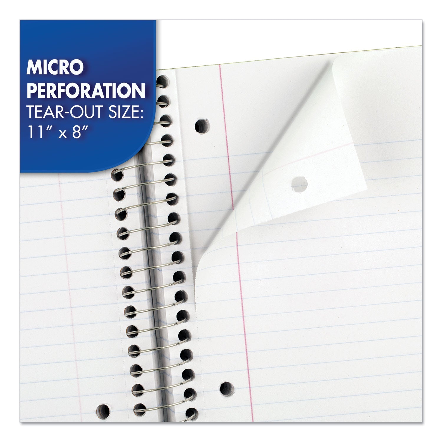 Mead® Spiral Notebook, 3-Hole Punched, 1-Subject, Medium/College Rule, Randomly Assorted Cover Color, (100) 11 x 8 Sheets