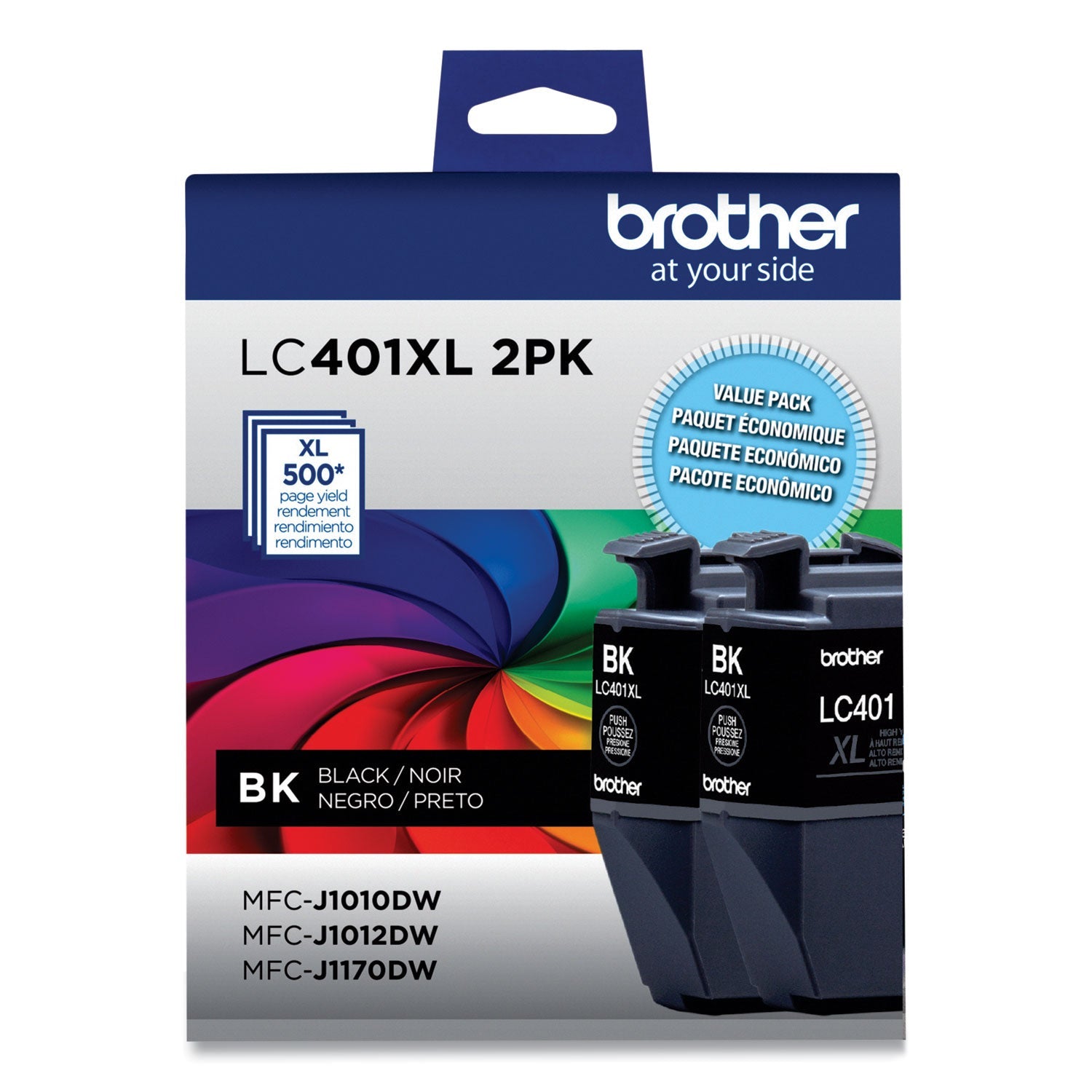 Brother Lc401xl2pks High-Yield Ink, 500 Page-Yield, Black, 2/pack
