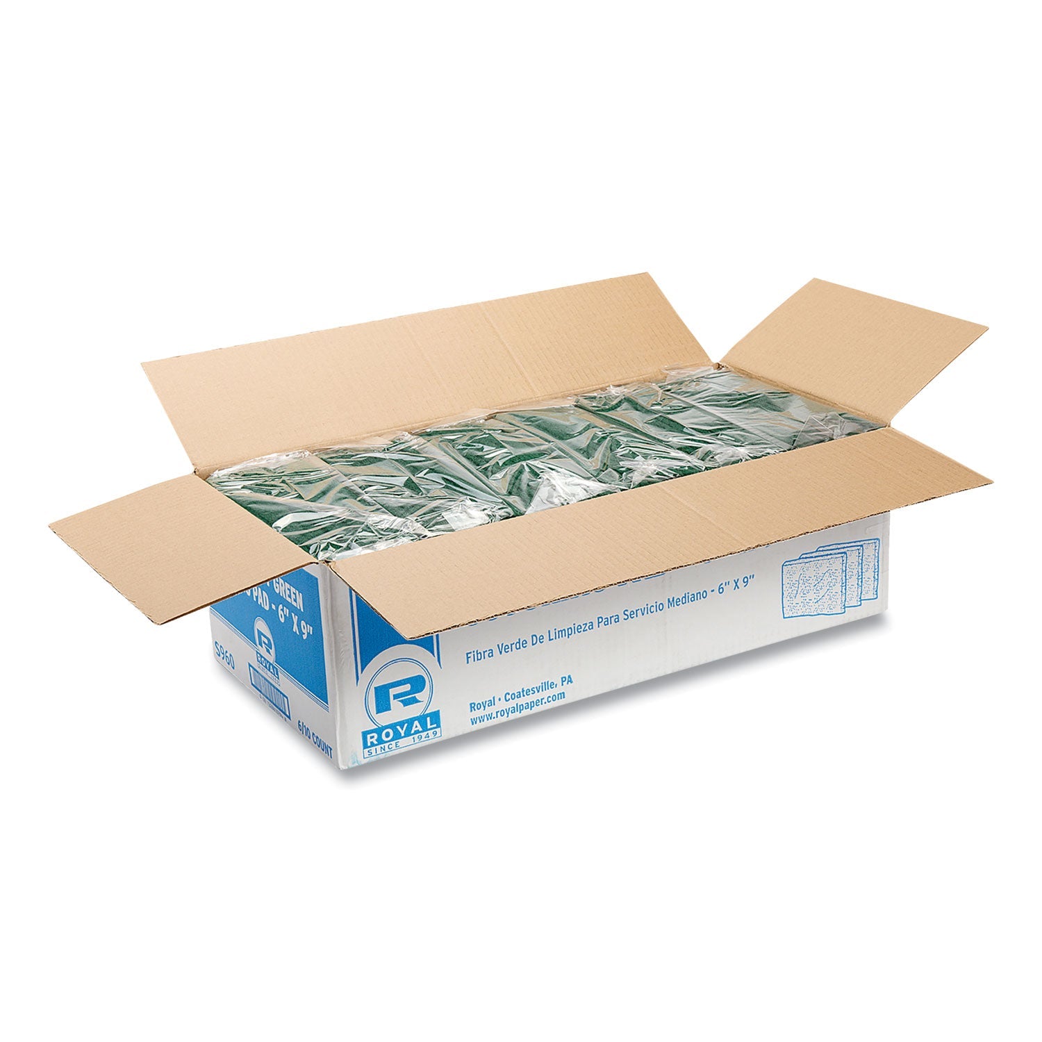 AmerCareRoyal® Medium-Duty Scouring Pad, 6 X 9, Green, 10 Pads/pack, 6 Packs/carton