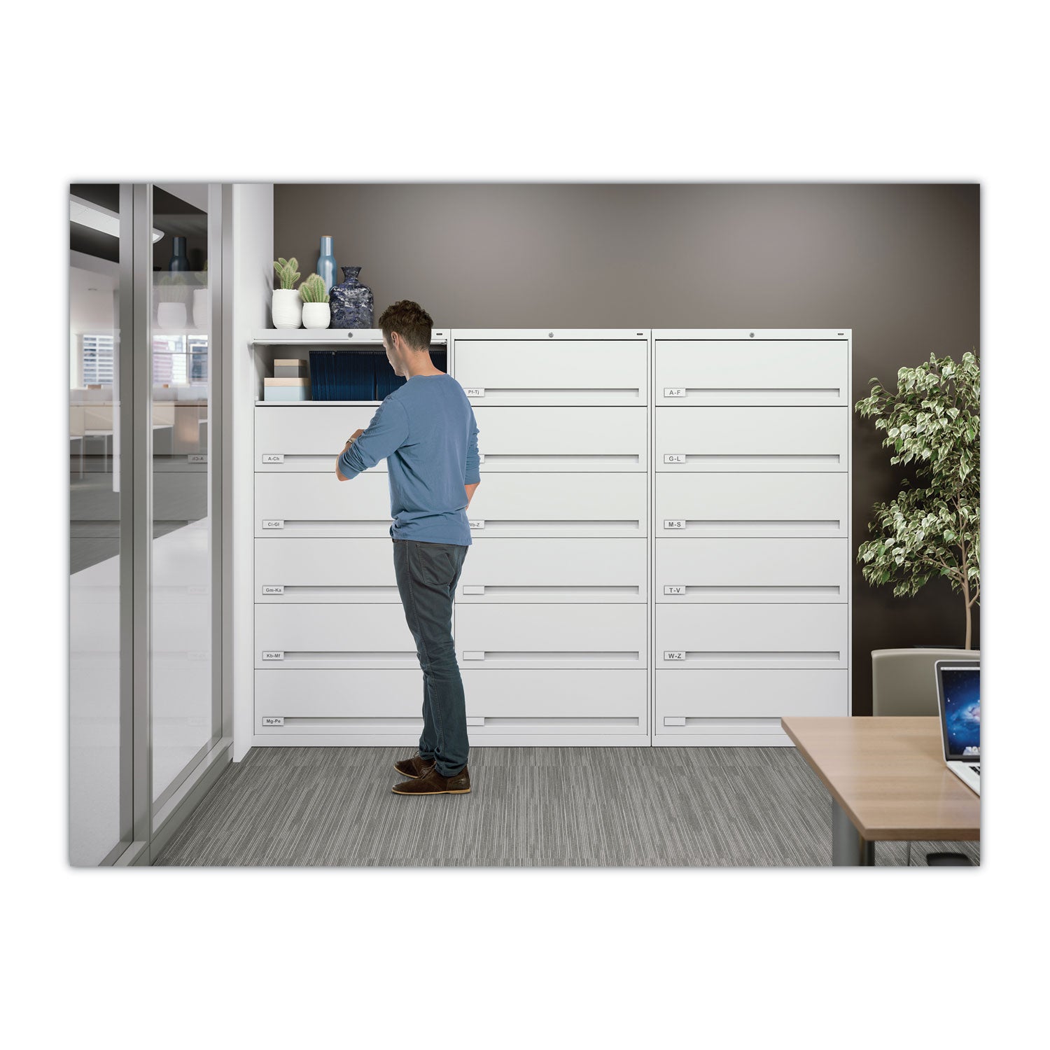 Tennsco Enclosed Fixed-Shelf Lateral File with Retractable Doors, Legal/Letter Size Files, 7 Shelves, 36" x 16.5" x 87", Light Gray