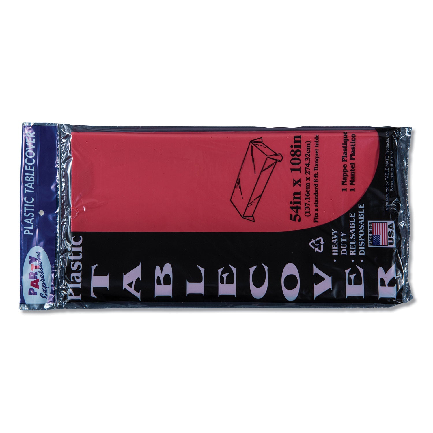 Tablemate® Table Set Rectangular Table Cover, Heavyweight Plastic, 54" X 108", Red, 6/pack