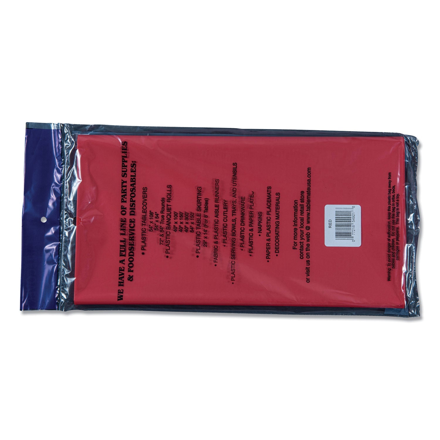 Tablemate® Table Set Rectangular Table Cover, Heavyweight Plastic, 54" X 108", Red, 6/pack