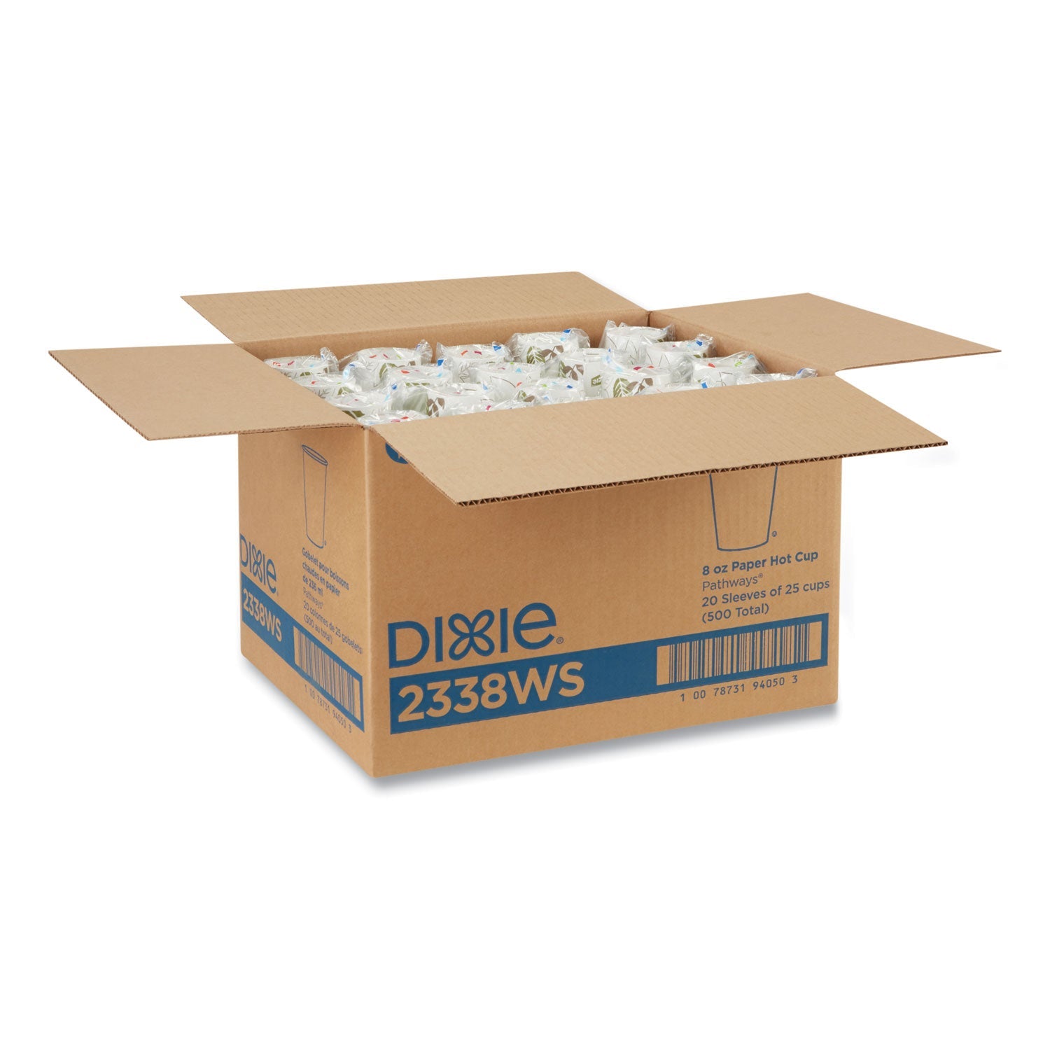 Dixie® Pathways Paper Hot Cups, 8 oz, White/Brown, 25/Bag, 20 Bags/Carton
