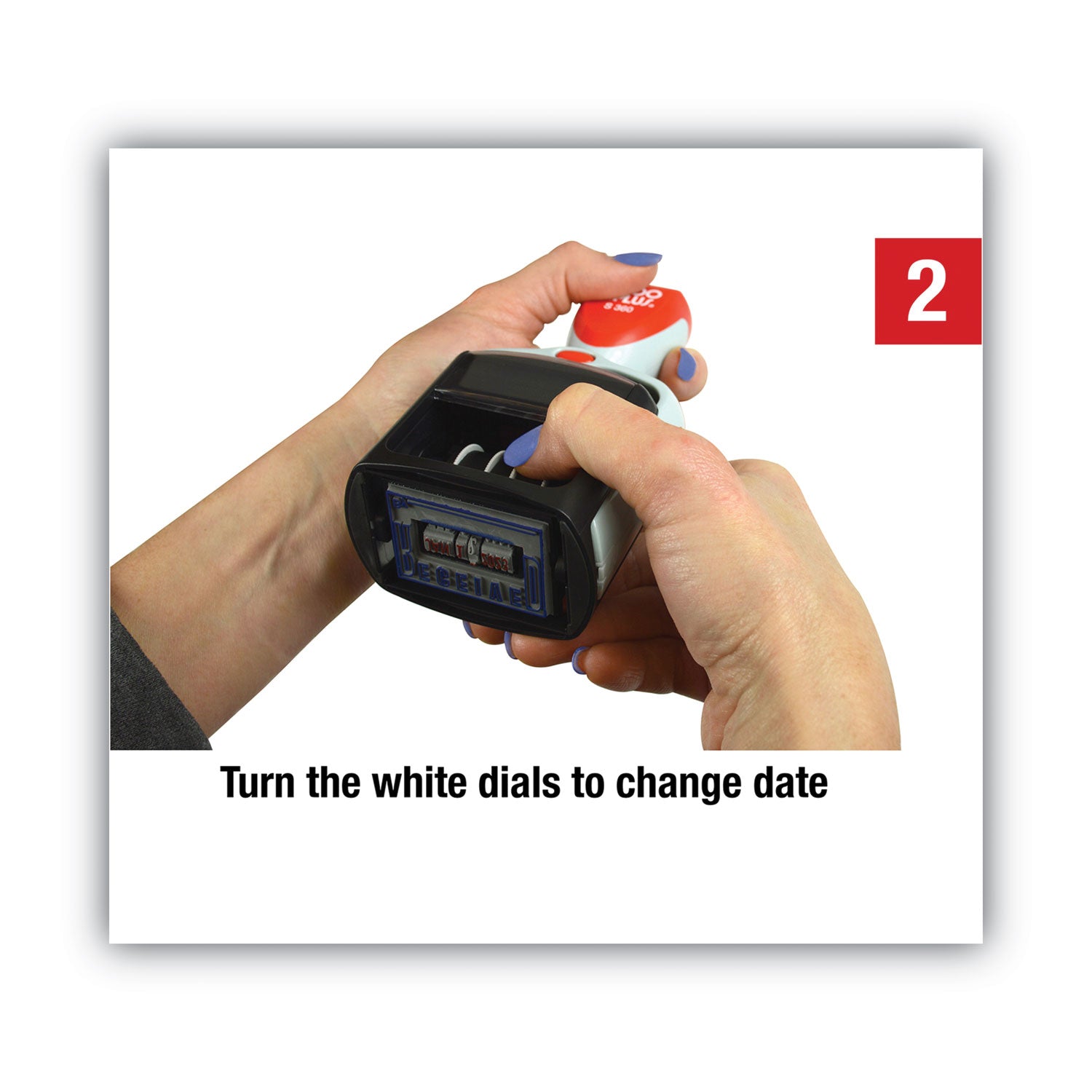 COSCO 2000PLUS® Model S 360 Two-Color Message Dater, 1.75 X 1, "received", Self-Inking, Blue/red