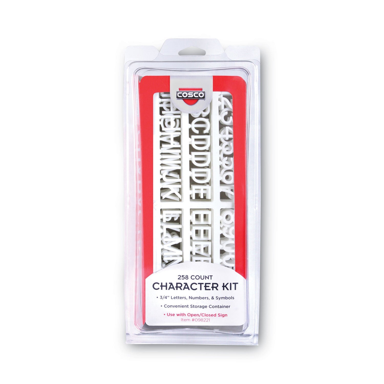 COSCO Character Kit, Letters, Numbers, Symbols, Helvetica, White, 0.75"h, 258 Pieces