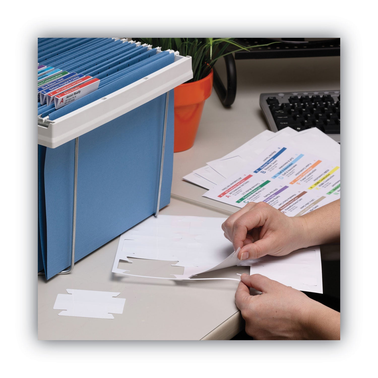 Smead Viewables Hanging Folder Tabs and Labels, Quick-Fold Tabs with Labels, 1/3-Cut, White, 3.5" Wide, 45/Pack