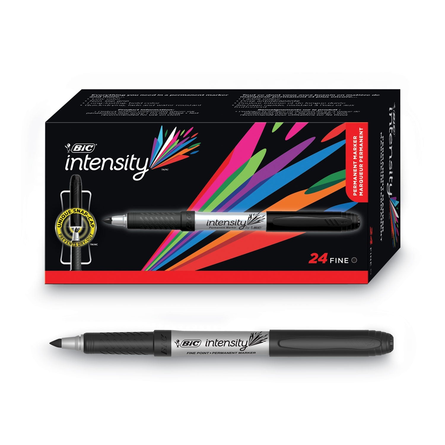 BIC® Intensity Fine Tip Permanent Marker Value Pack, Fine Bullet Tip, Black, 24/pack
