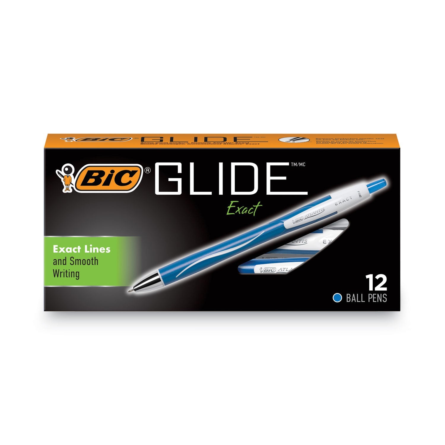 BIC® Glide Exact Ballpoint Pen, Retractable, Fine 0.7 Mm, Blue Ink, Blue Barrel, Dozen