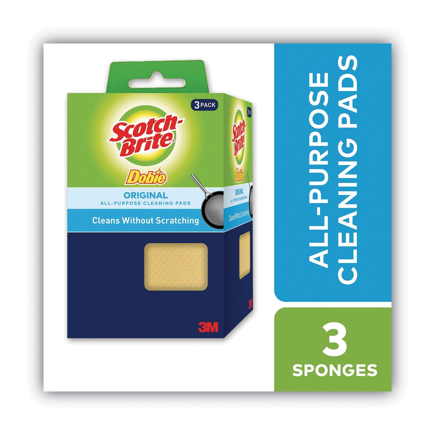 Scotch-Brite® Dobie All-Purpose Cleaning Pad, 4.3 X 2.6, 0.5" Thick, Yellow, 3/pack