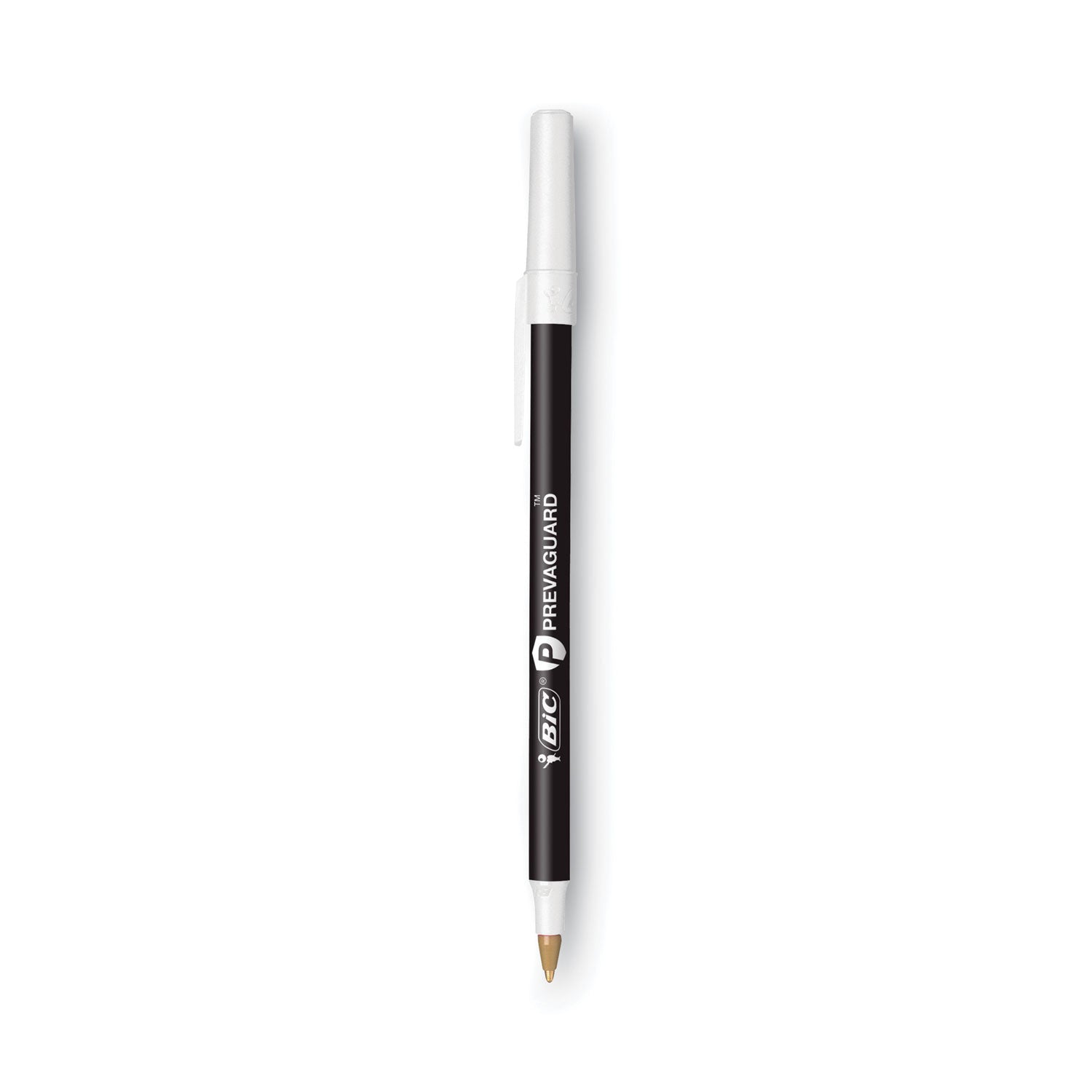 BIC® PrevaGuard Round Stic Ballpoint Pen, Stick, Medium 1 mm, Black Ink, Black Barrel, Dozen