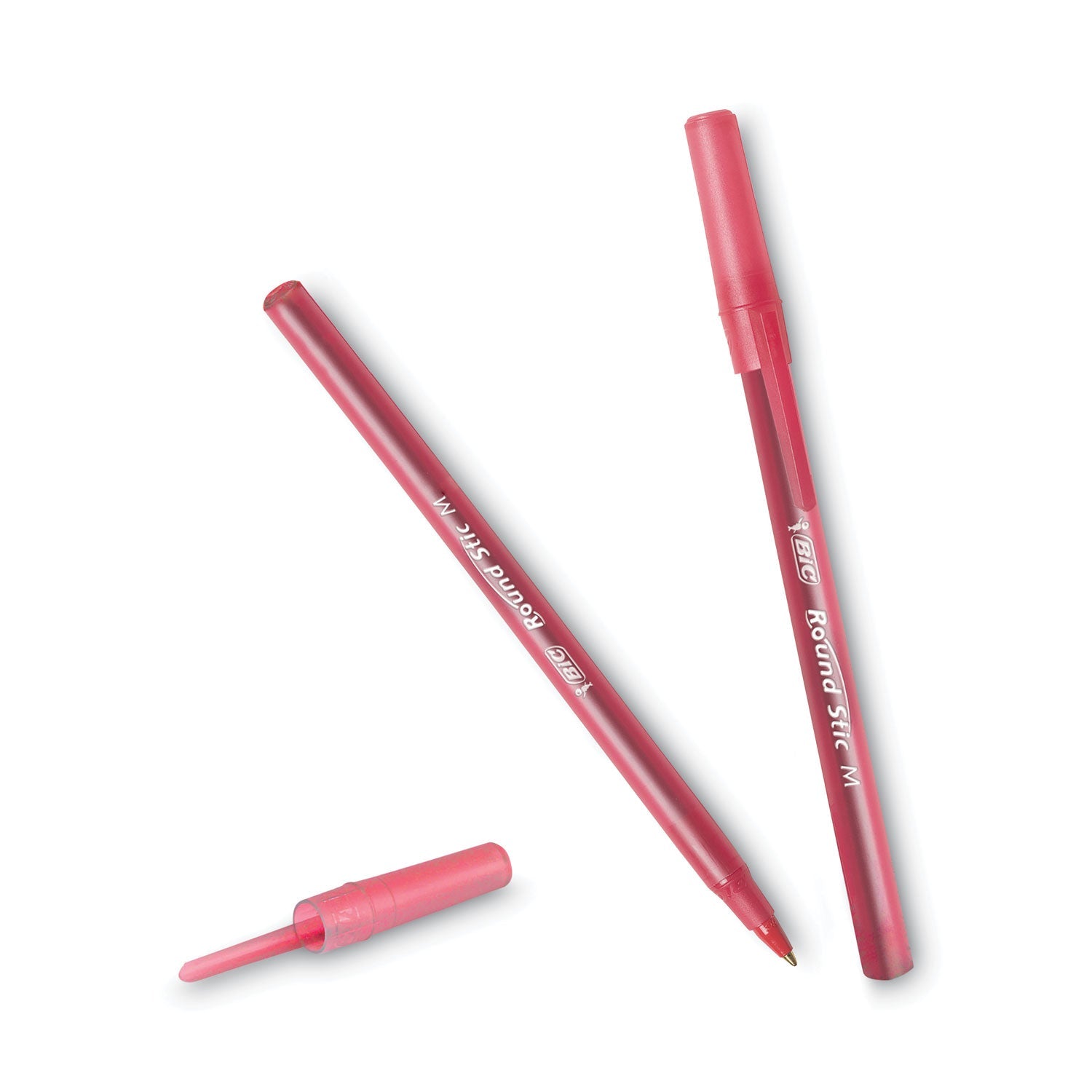 BIC® Round Stic Xtra Life Ballpoint Pen, Stick, Medium 1 Mm, Red Ink, Translucent Red Barrel, Dozen