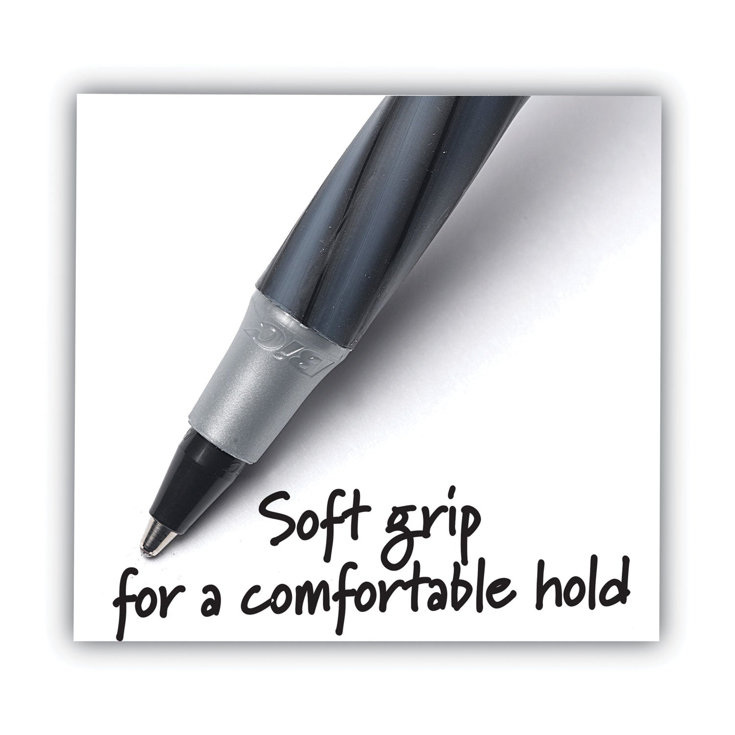 BIC® Round Stic Grip Xtra Comfort Ballpoint Pen Value Pack, Easy-Glide, Stick, Medium 1.2mm, Black Ink, Gray/Black Barrel, 36/Pack