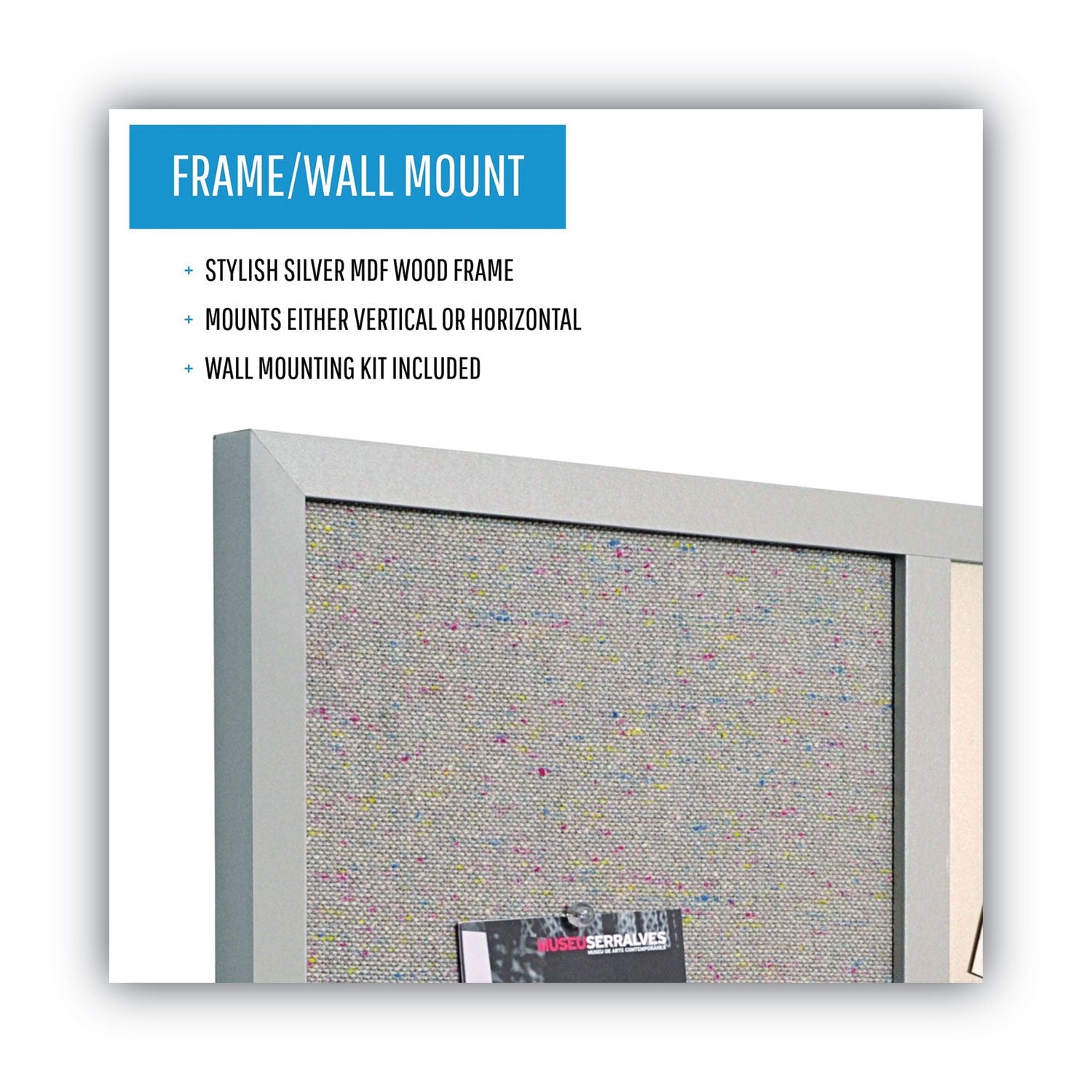 MasterVision® Designer Fabric Bulletin Board, Combo Magnetic Dry Erase/Bulletin, 24" x 18", Multicolor/Gray Surface, Gray Fiberboard Frame
