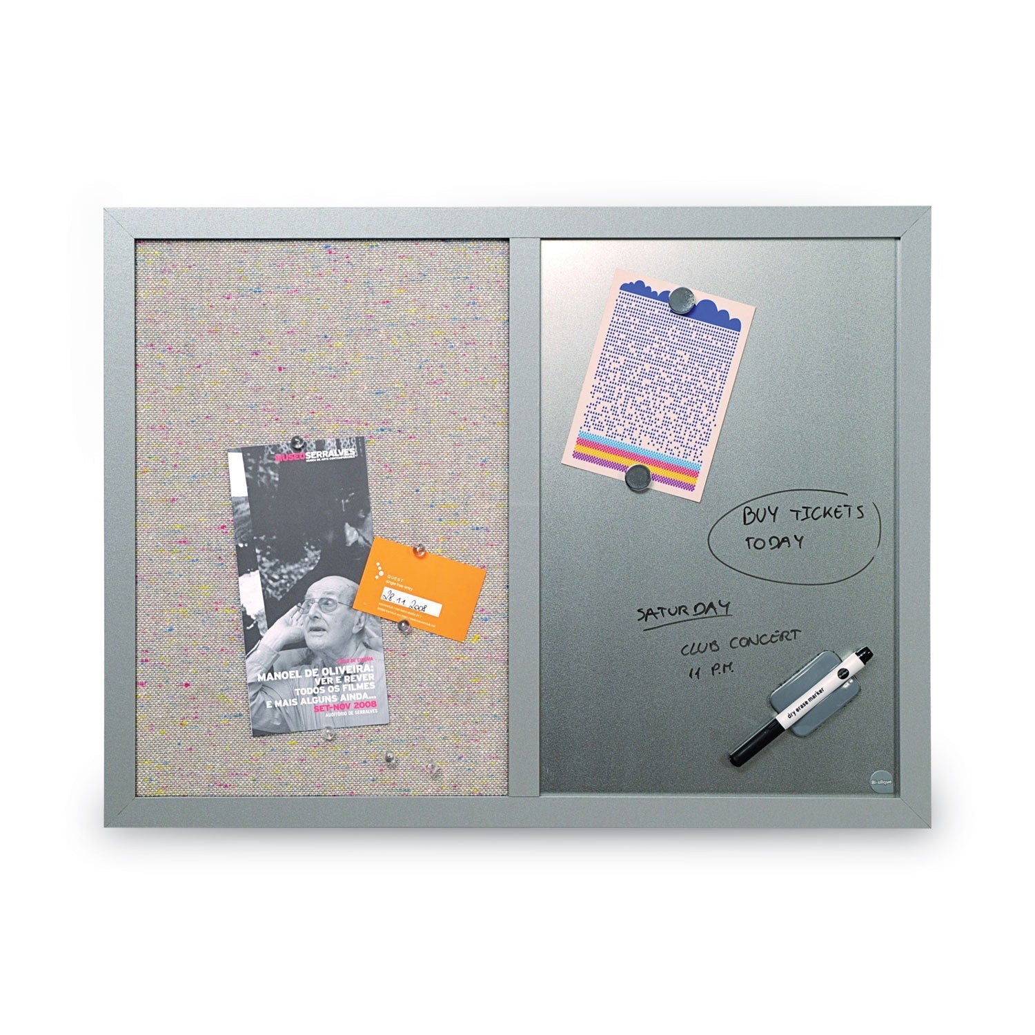 MasterVision® Designer Fabric Bulletin Board, Combo Magnetic Dry Erase/Bulletin, 24" x 18", Multicolor/Gray Surface, Gray Fiberboard Frame