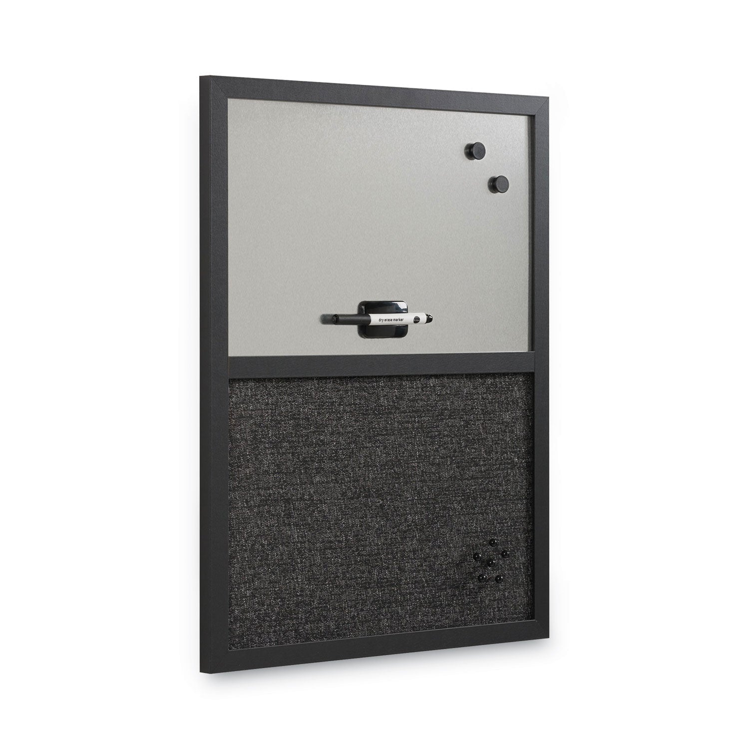 MasterVision® Designer Fabric Bulletin Board, Combo Magnetic Dry Erase/Bulletin, 24" x 18", Charcoal/Gray Surface, Black Fiberboard Frame
