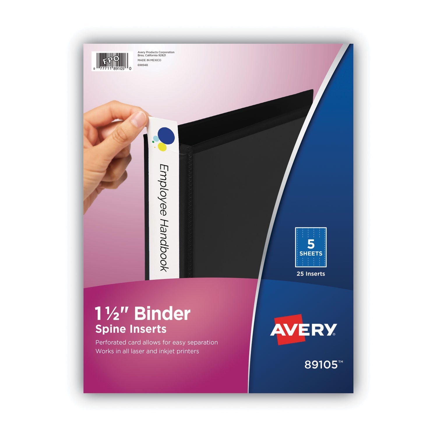Avery® Binder Spine Inserts, 1.5" Spine Width, 5 Inserts/sheet, 5 Sheets/pack