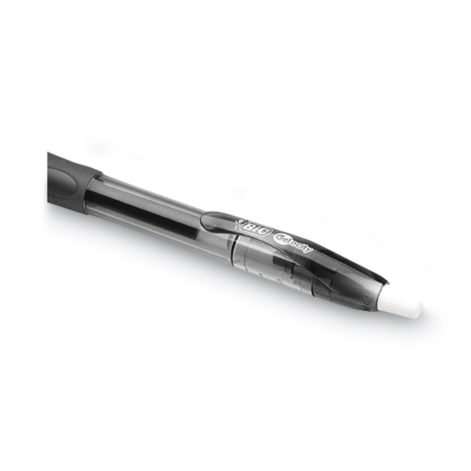BIC® Gel-Ocity Gel Pen, Retractable, Medium 0.7 Mm, Black Ink, Translucent Black Barrel, Dozen