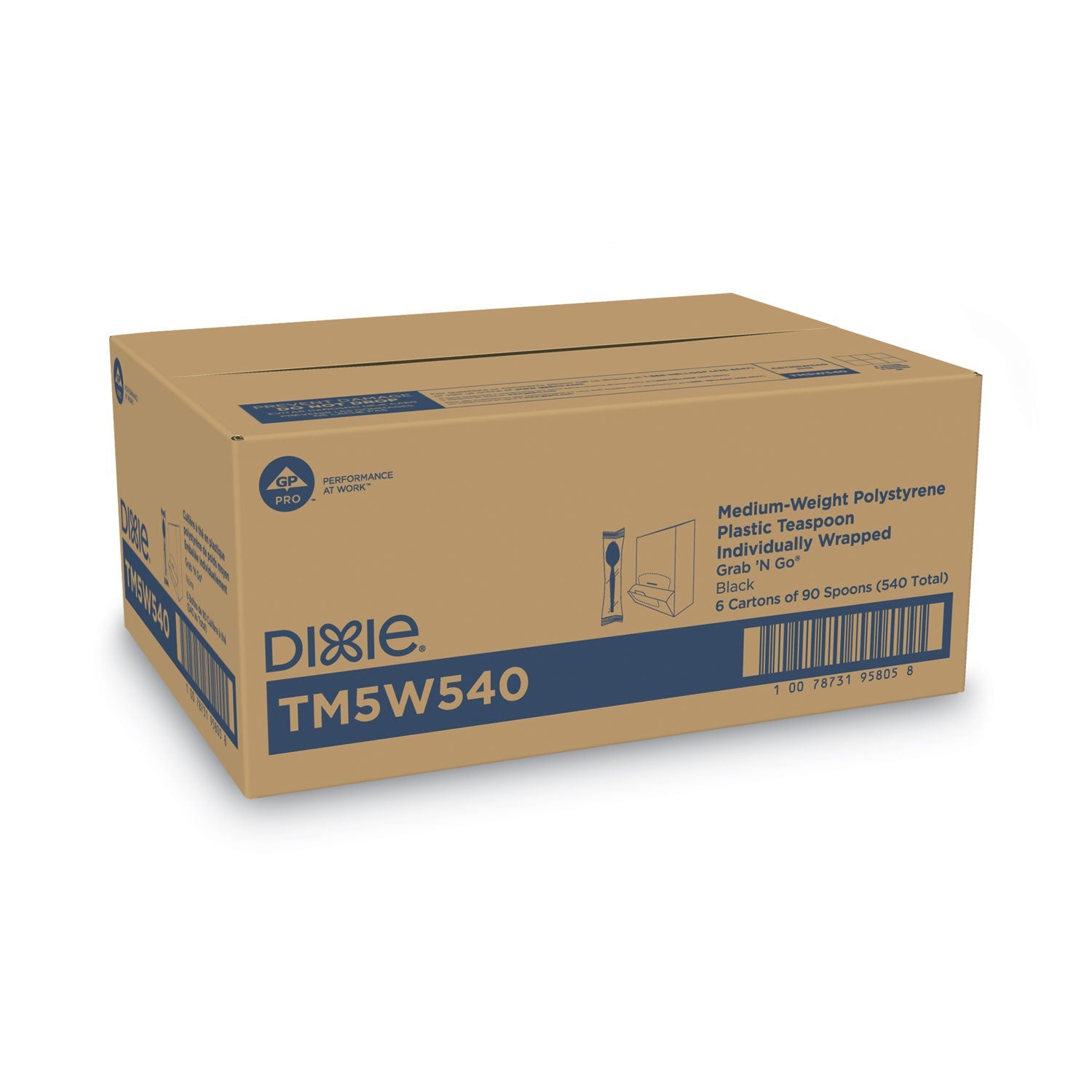 Dixie® Grab'N Go Wrapped Cutlery, Spoon, Plastic, Black, 90/Box, 6 Boxes/Carton