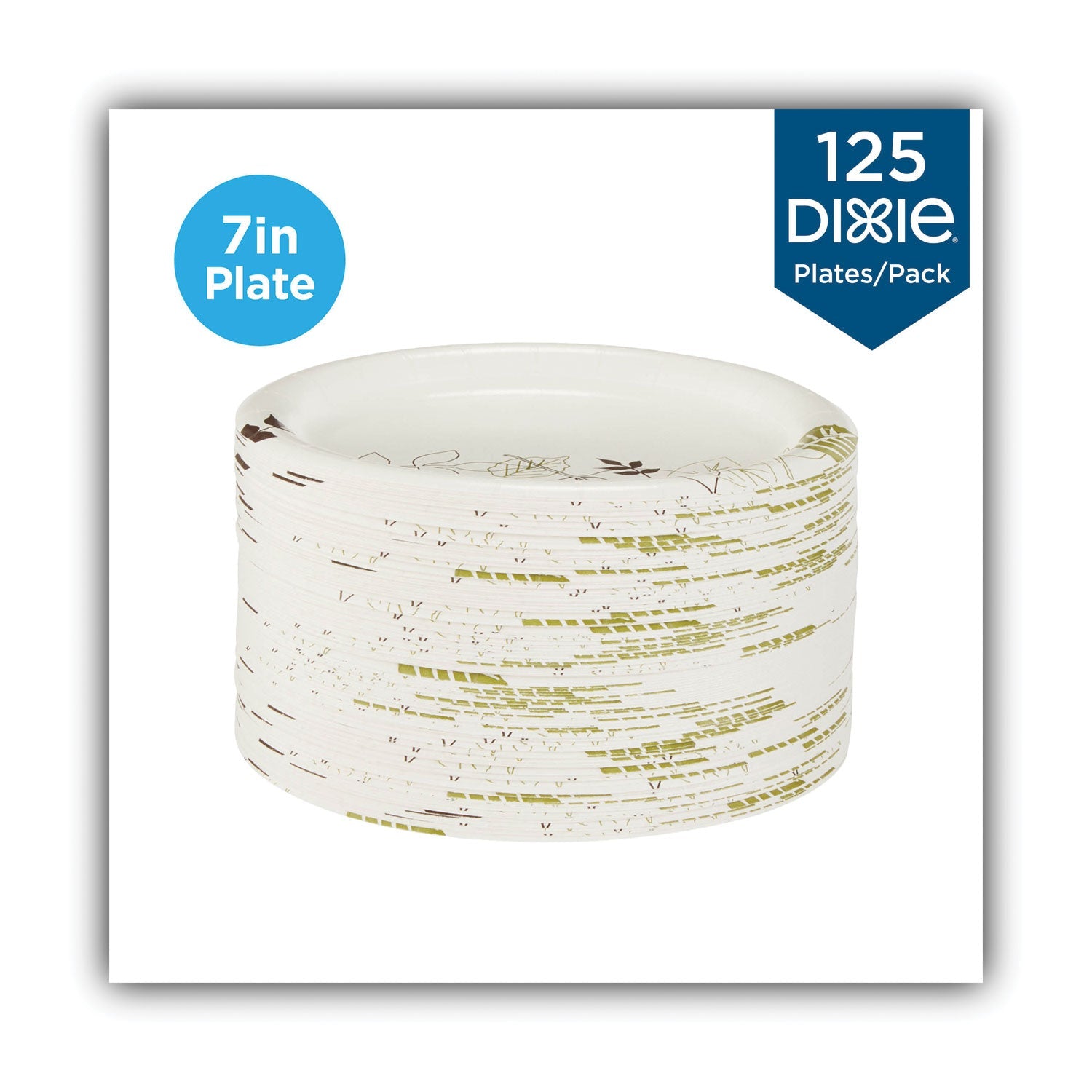 Dixie® Pathways Soak-Proof Shield Mediumweight Paper Plates, WiseSize, 6.87" dia, Green/Burgundy, 125/Pack