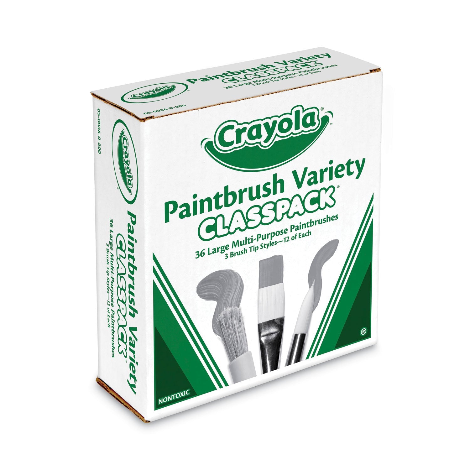 Crayola® Large Variety Paint Brush Classpack, Natural; Nylon Bristles, Flat; Round Profiles, 36/set
