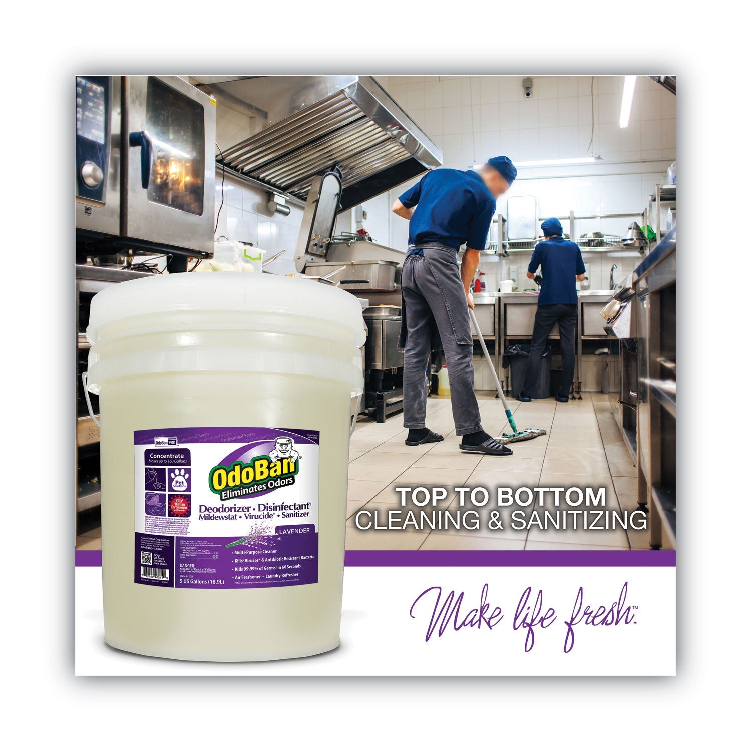 OdoBan® Concentrated Odor Eliminator And Disinfectant, Lavender Scent, 5 Gal Pail