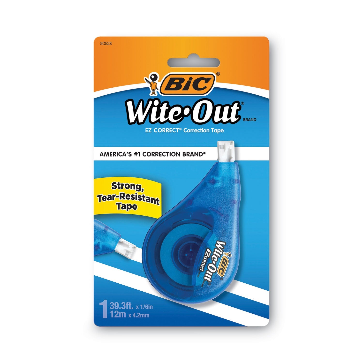 BIC® Wite-Out EZ Correct Correction Tape, Non-Refillable, Randomly Assorted Applicator Colors, 0.17" x 472"