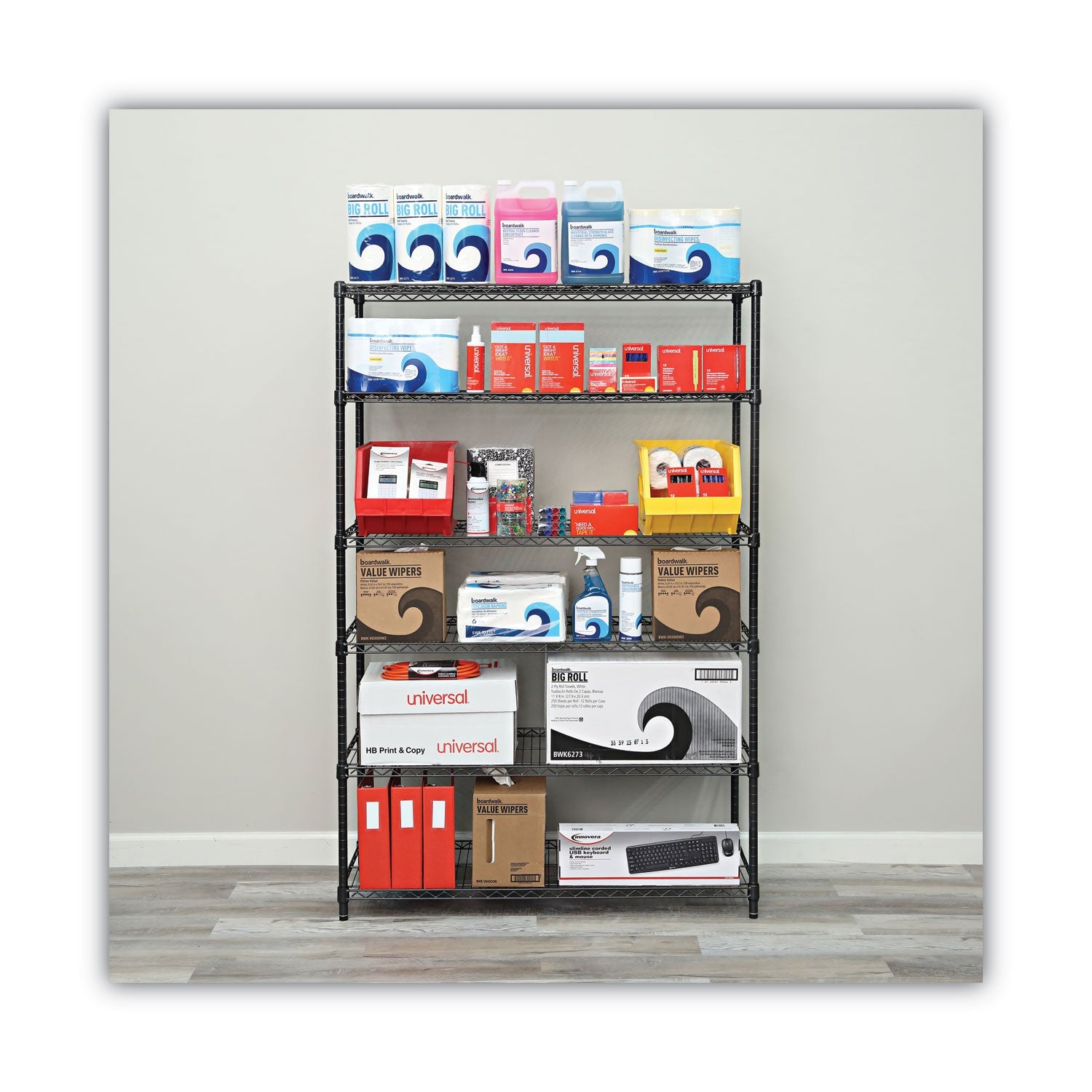 Alera® Nsf Certified 6-Shelf Wire Shelving Kit, 48w X 18d X 72h, Black Anthracite