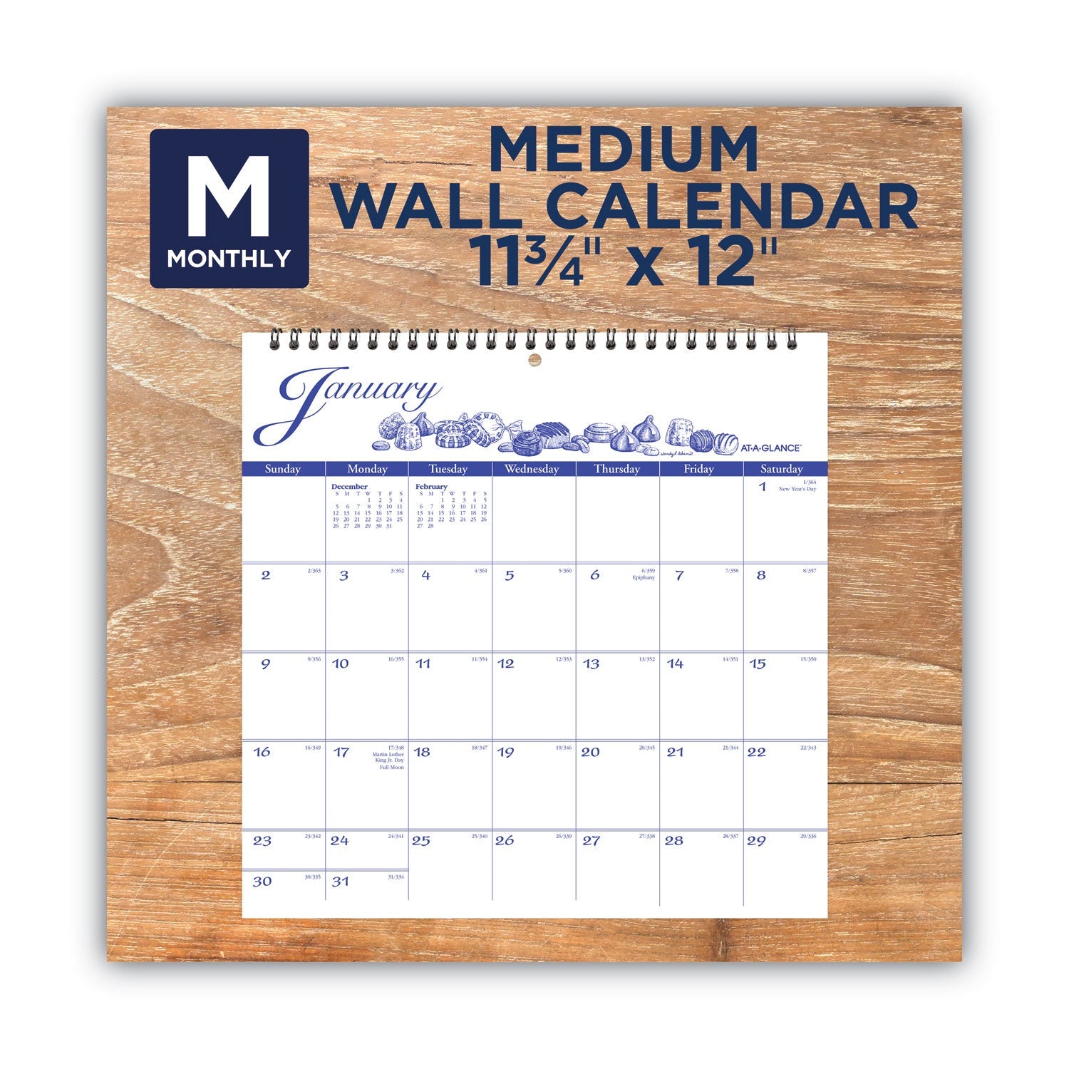 AT-A-GLANCE® Illustrator's Edition Wall Calendar, Victorian Illustrations Artwork, 12 x 12, White/Blue Sheets, 12-Month (Jan to Dec): 2025