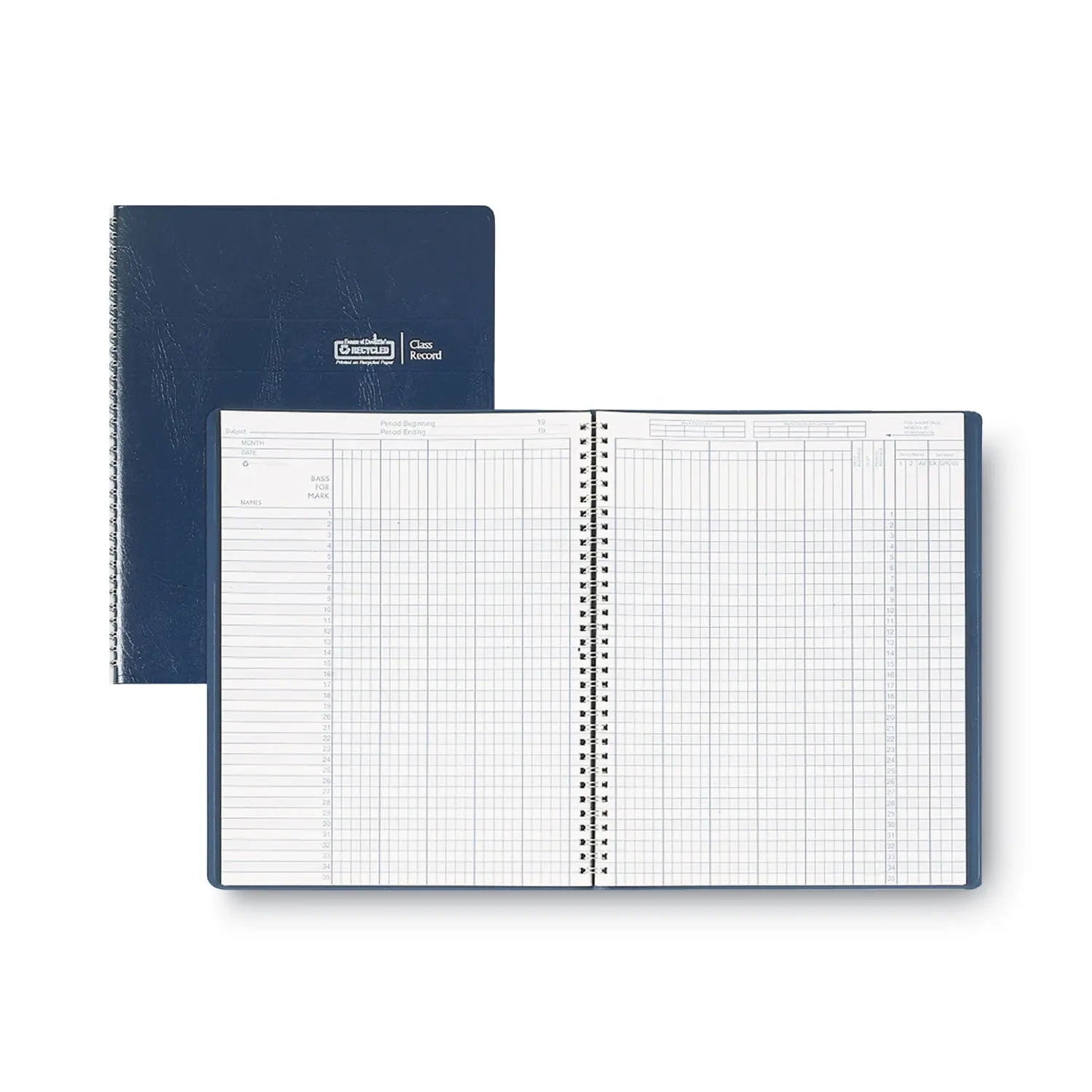 House of Doolittle™ Recycled Class Record Book, 9-10 Week Term: Two-Page Spread (35 Students), Two-Page Spread (8 Classes), 11 X 8.5, Blue Cover