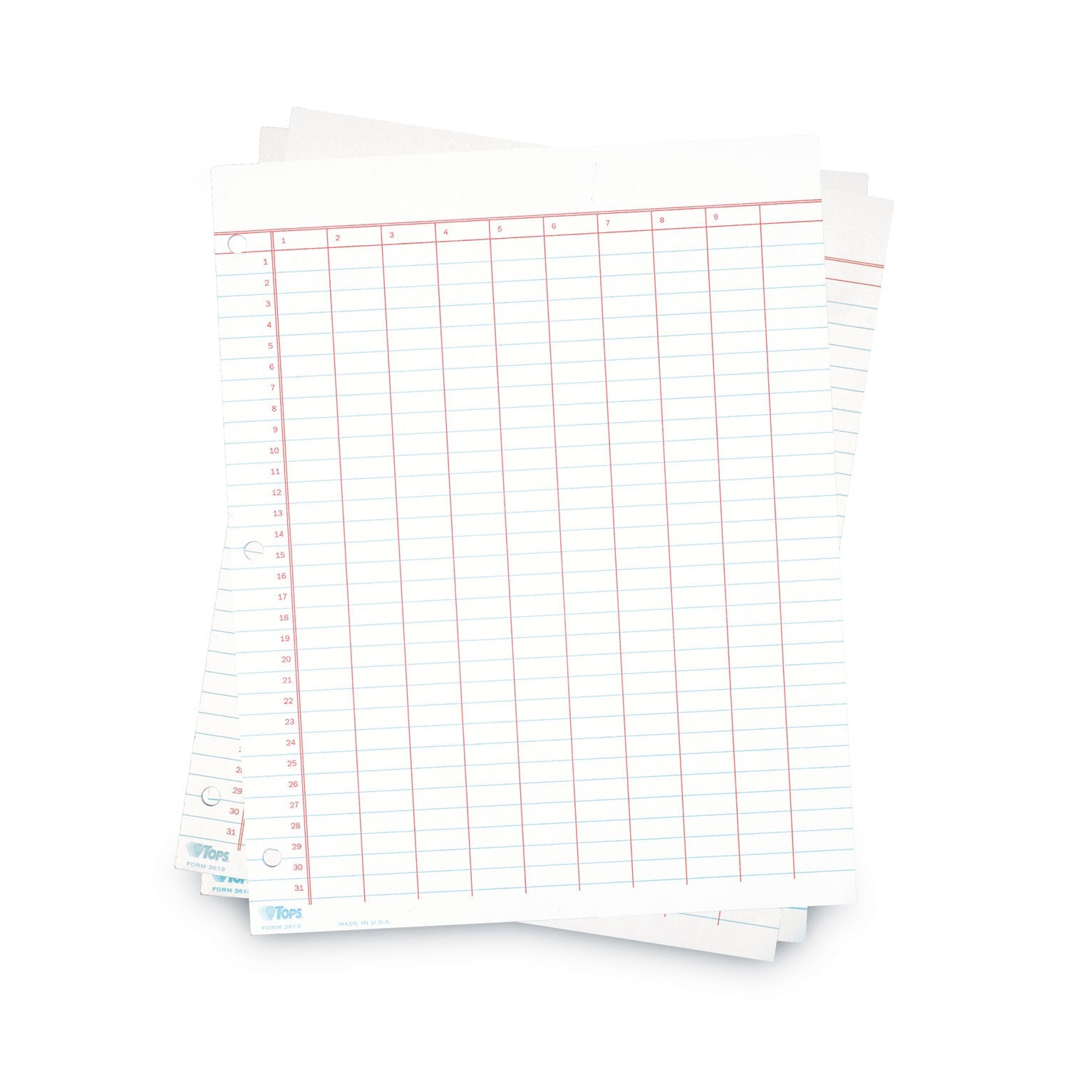 TOPS™ Data Pad with Numbered Column Headings, Data/Lab-Record Format, Wide/Legal Rule, 10 Columns, 8.5 x 11, White, 50 Sheets