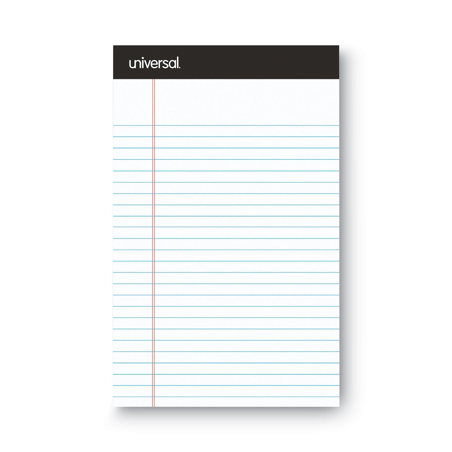 Universal® Premium Ruled Writing Pads With Heavy-Duty Back, Narrow Rule, Black Headband, 50 White 5 X 8 Sheets, 6/pack