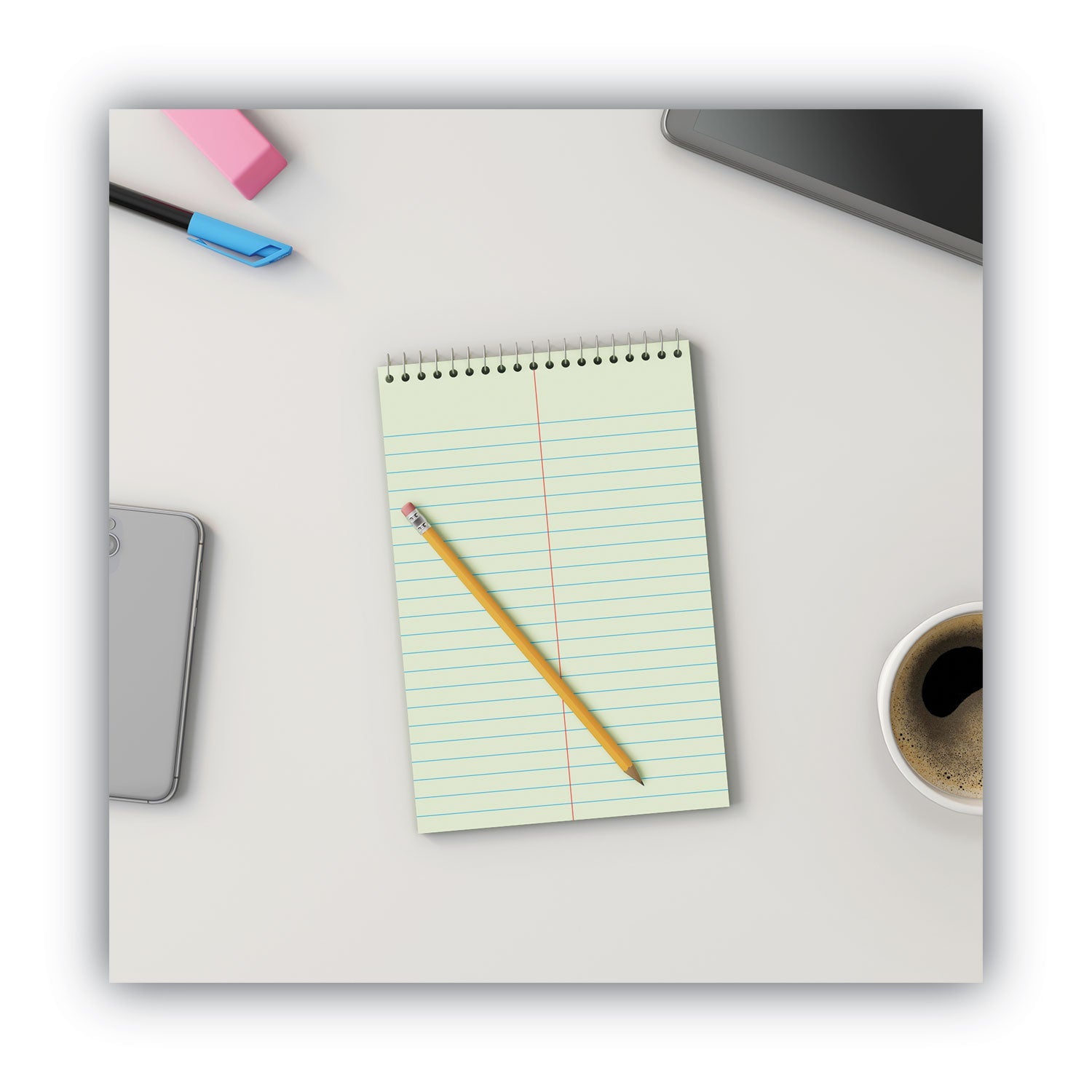 Universal® Steno Pads, Gregg Rule, Red Cover, 80 Green-Tint 6 X 9 Sheets, 6/pack