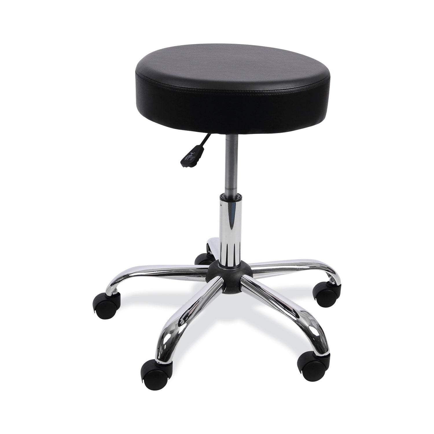 Alera® Height Adjustable Lab Stool, Backless, Supports Up To 275 Lb, 19.69" To 24.80" Seat Height, Black Seat, Chrome Base