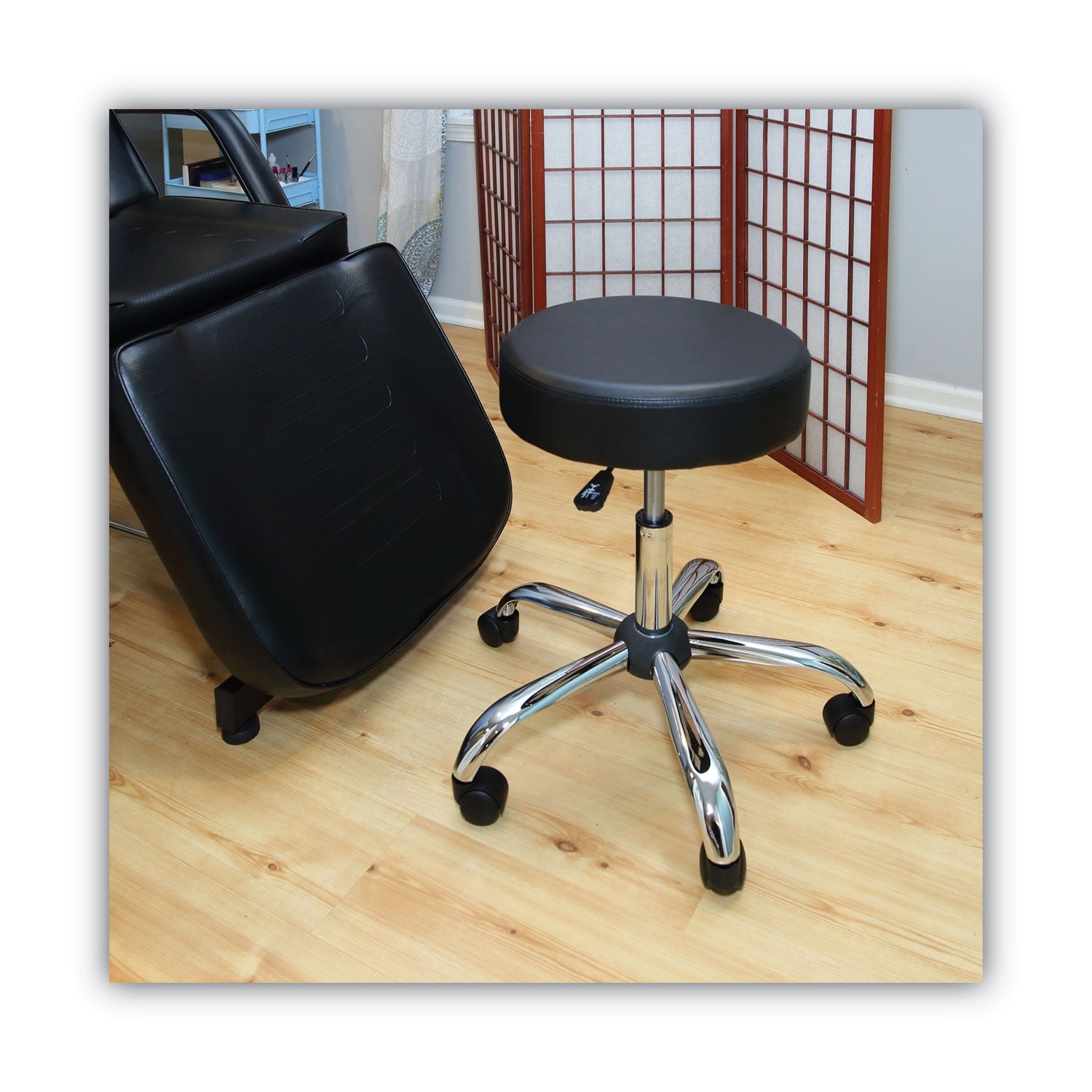Alera® Height Adjustable Lab Stool, Backless, Supports Up To 275 Lb, 19.69" To 24.80" Seat Height, Black Seat, Chrome Base