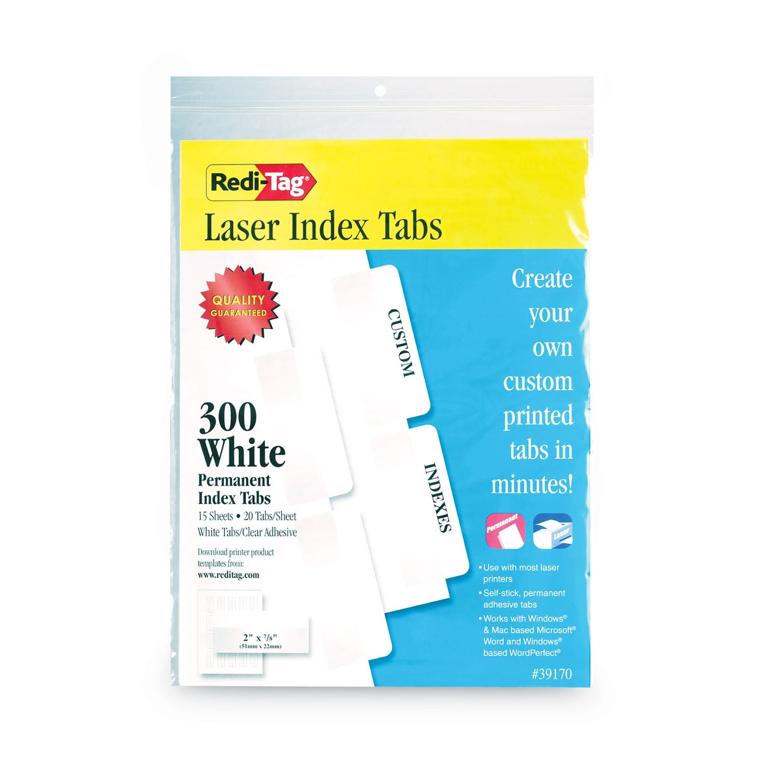 Laser Printable Index Tabs | White | 300-Pack