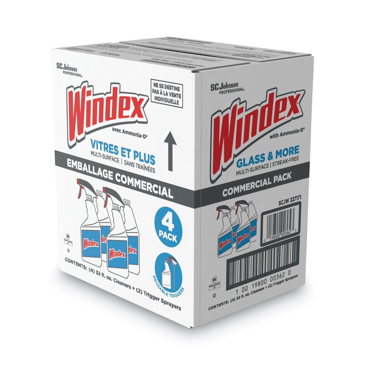 Windex® Original Glass Cleaner, Fresh Scent, 32 Oz Spray Bottle, 4/carton