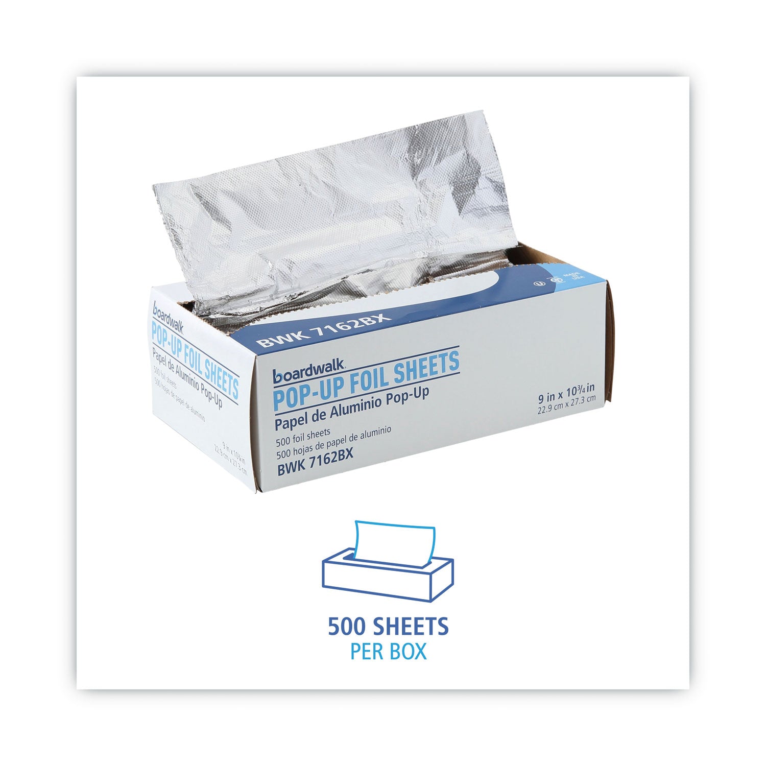 Boardwalk® Standard Aluminum Foil Pop-Up Sheets, 63 Gauge, 9 x 10.75, 500 Sheets/Box