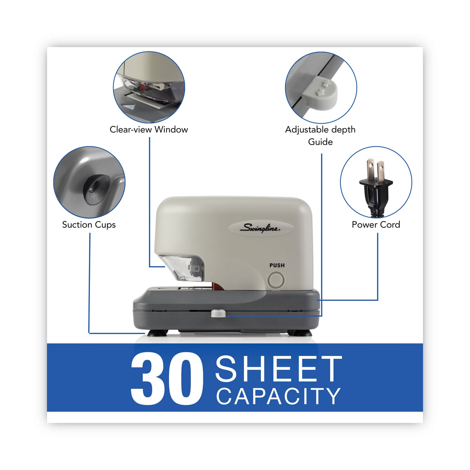 Swingline® High-Volume Electric Stapler, 30-Sheet Capacity, Gray