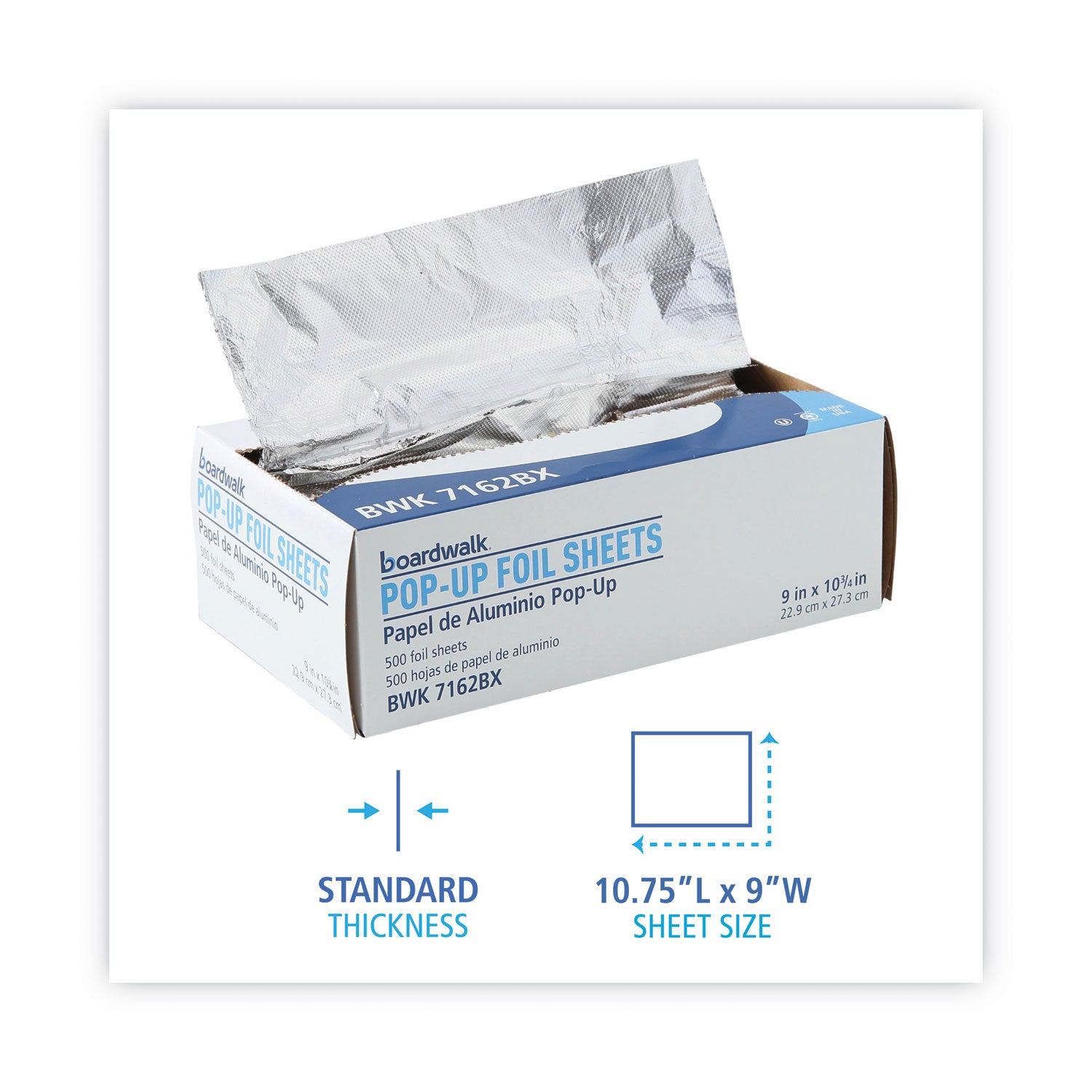 Boardwalk® Standard Aluminum Foil Pop-Up Sheets, 63 Gauge, 9 x 10.75, 500 Sheets/Box