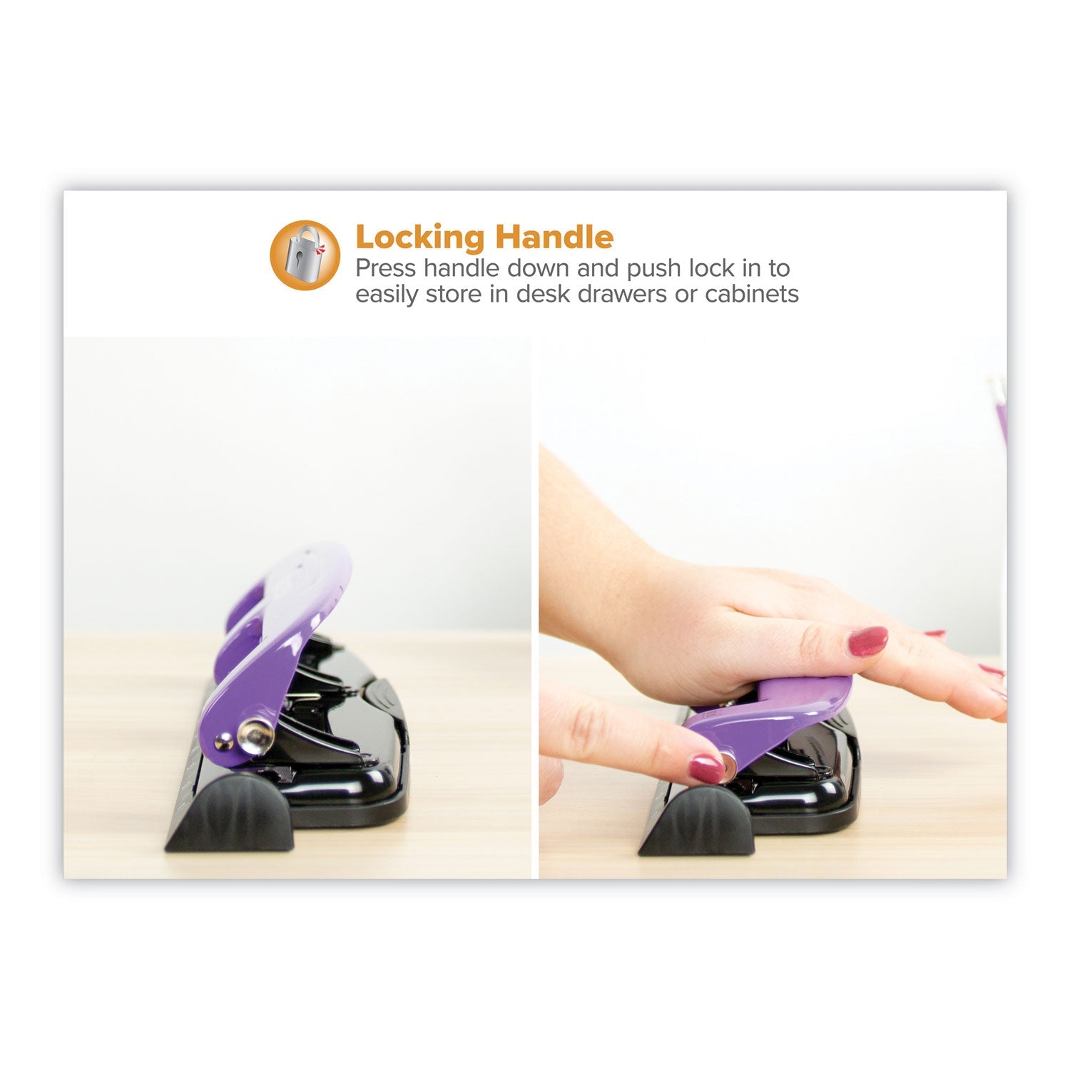 Bostitch® 12-Sheet Ez Squeeze Three-Hole Punch, 9/32" Holes, Purple/black