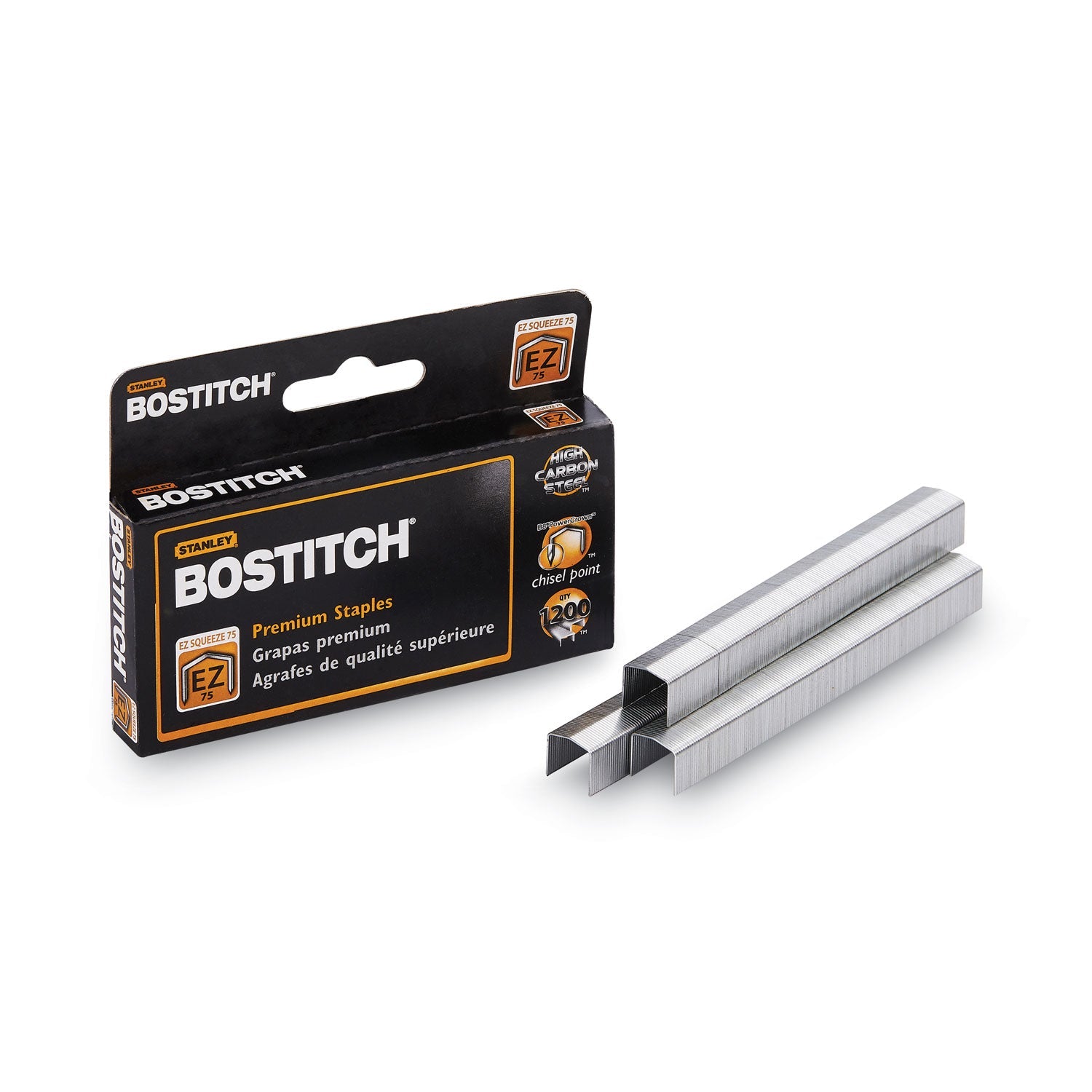 Bostitch® Ez Squeeze B8 Powercrown Premium Staples, 0.38" Leg, 0.5" Crown, Steel, 1,200/box