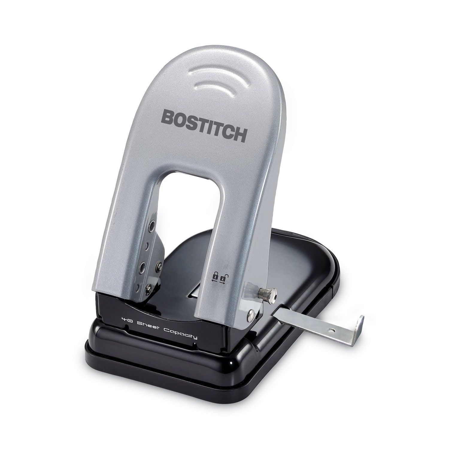 Bostitch® 40-Sheet Ez Squeeze Two-Hole Punch, 9/32" Holes, Black/silver