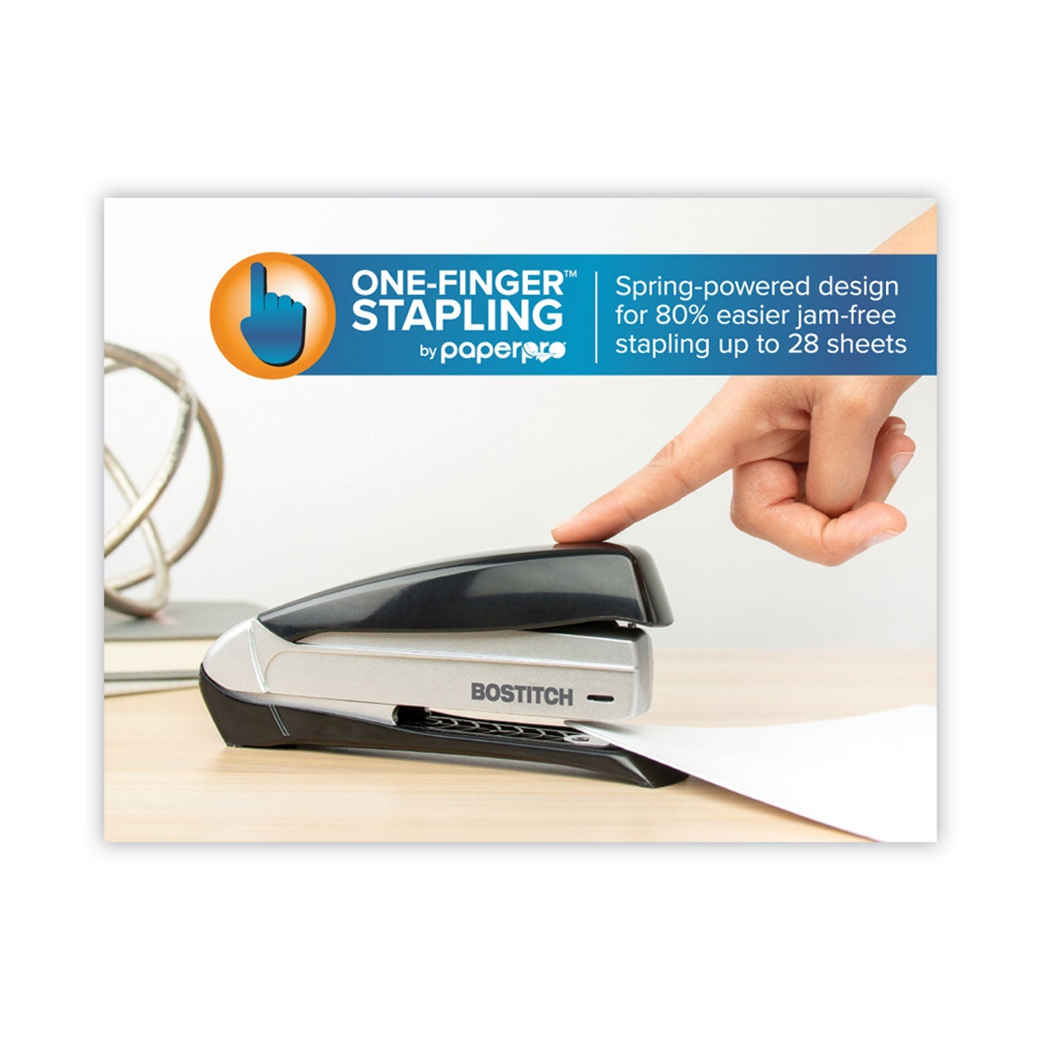 Bostitch® Inspire Premium Spring-Powered Full-Strip Stapler, 20-Sheet Capacity, Black/silver
