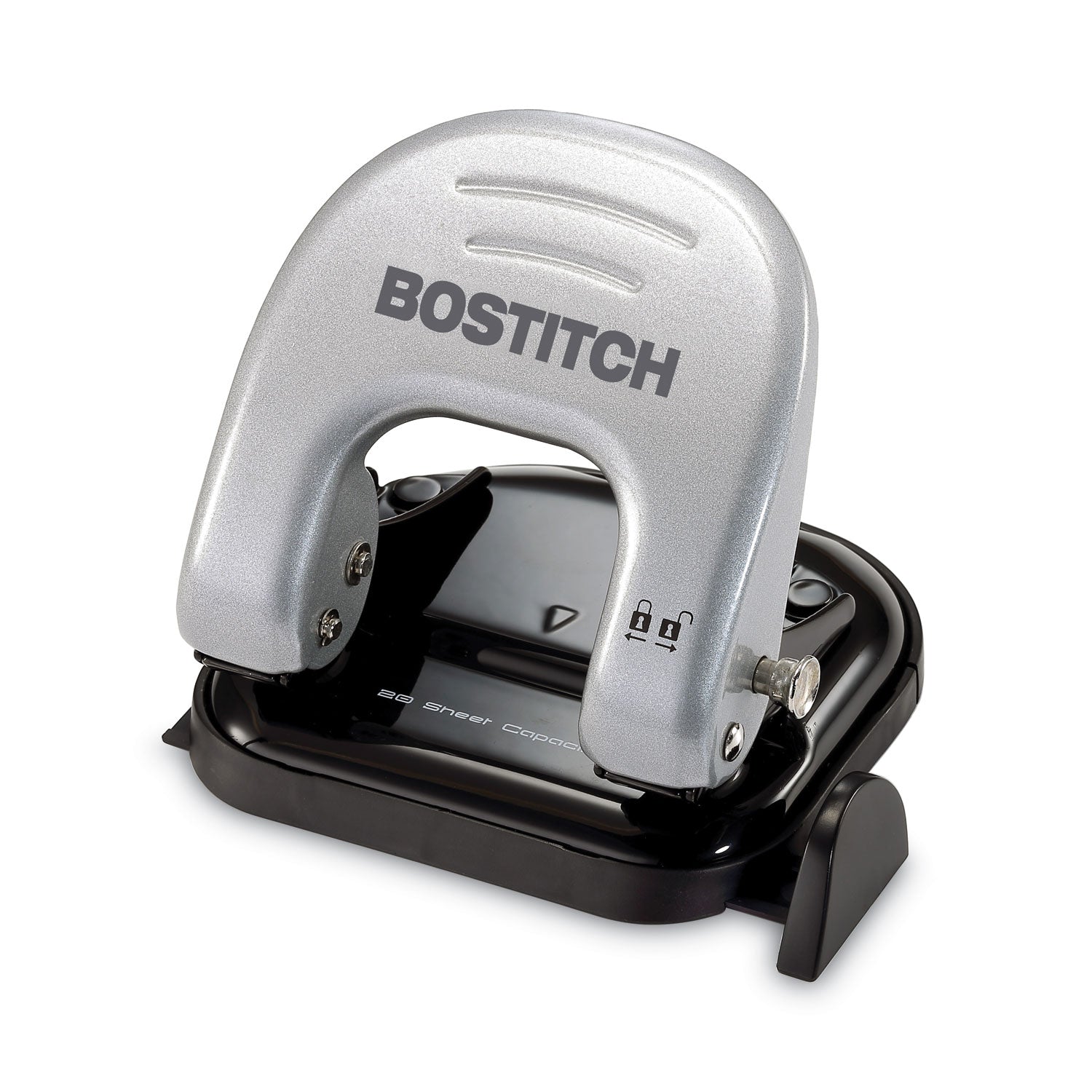 Bostitch® 20-Sheet Ez Squeeze Two-Hole Punch, 9/32" Holes, Black/silver