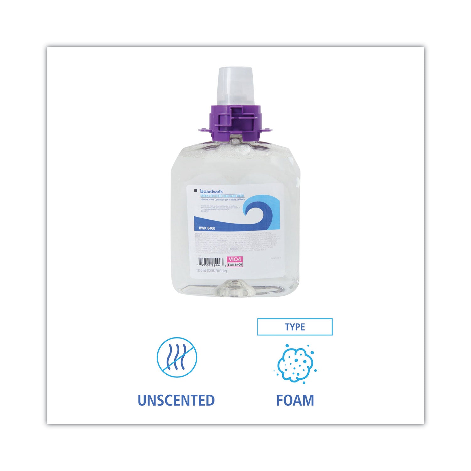 Boardwalk® Green Certified Foam Hand Soap, Unscented, 1,250 mL Refill, 4/Carton