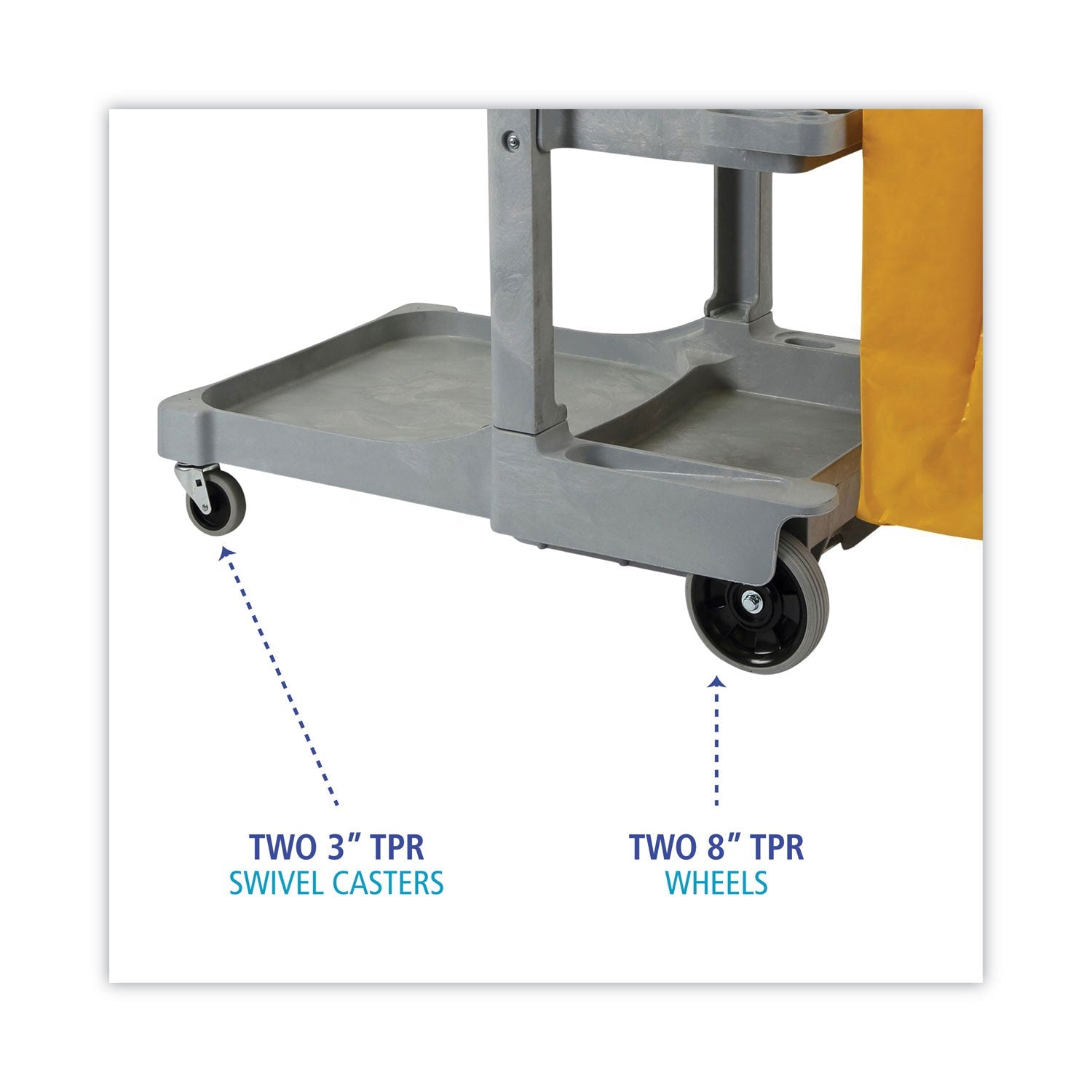 Boardwalk® Janitor's Cart, Plastic, 4 Shelves, 1 Bin, 19" x 45" x 39", Gray